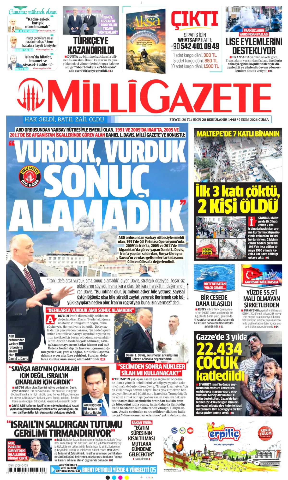Milli birinci sayfa manşeti (10 Ekim 2026)