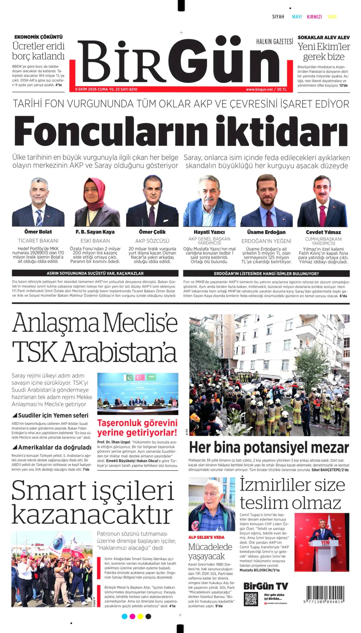 BirGün birinci sayfa manşeti (10 Ekim 2026)