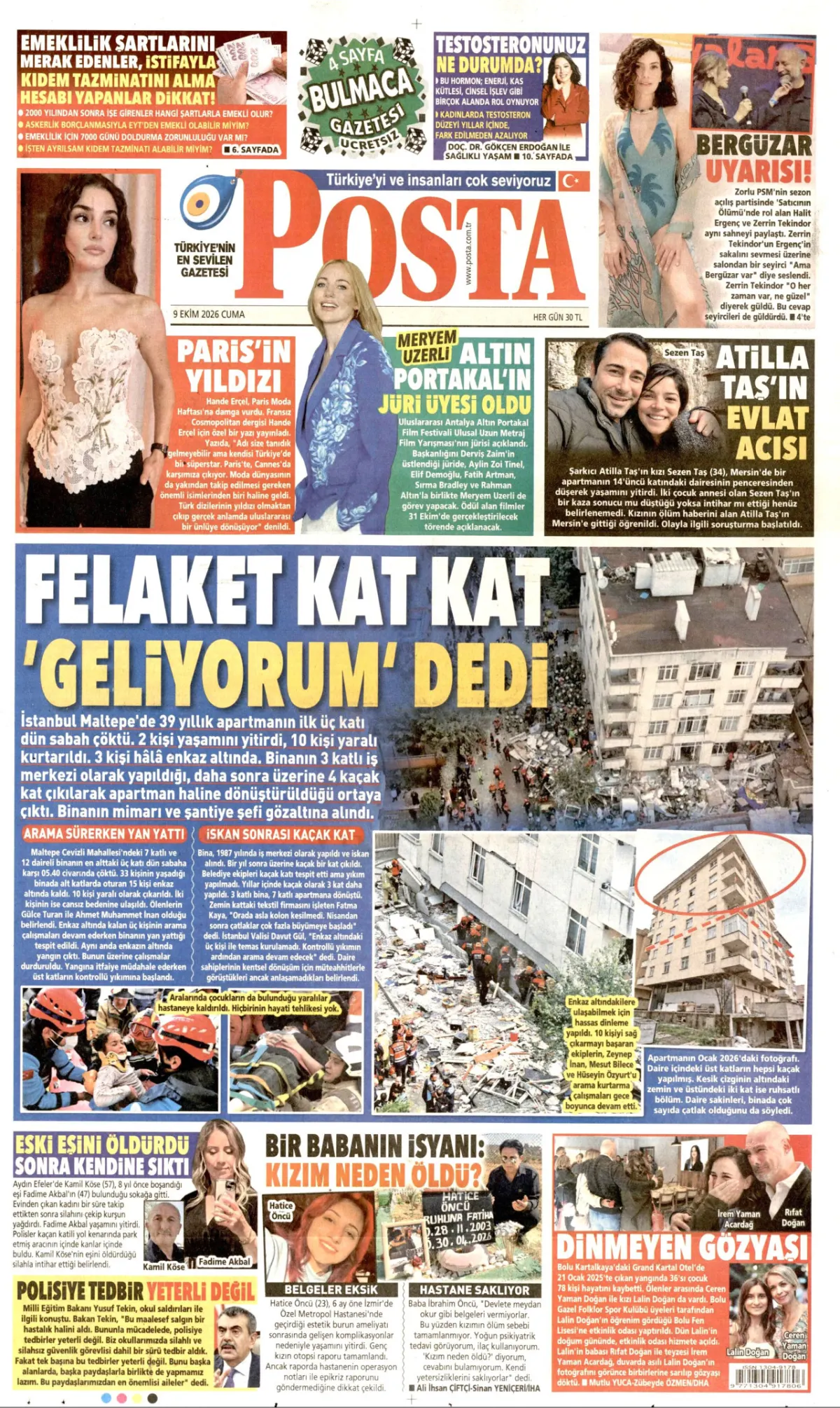 Posta birinci sayfa manşeti (10 Ekim 2026)