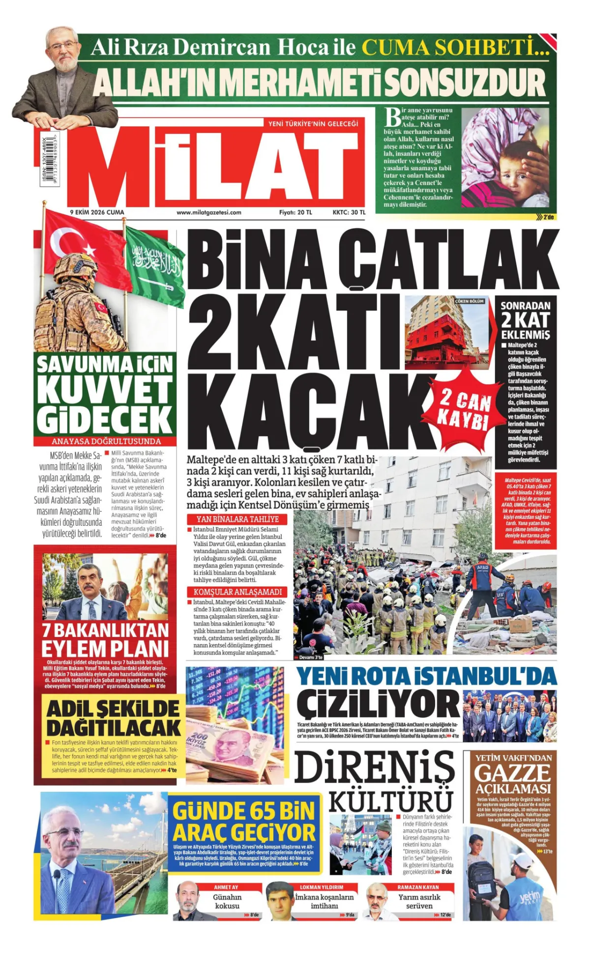 Milat birinci sayfa manşeti (10 Ekim 2026)