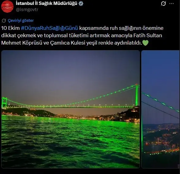Fatih Sultan Mehmet Köprüsü Ve Çamlıca Kulesi Yeşil Renkle Aydınlatıldı