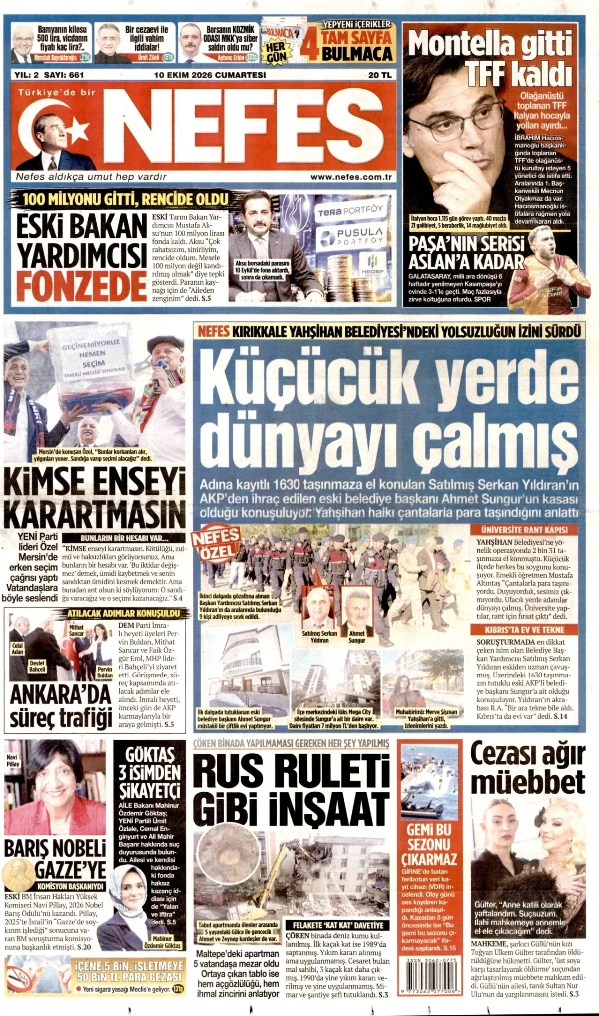 Nefes birinci sayfa manşeti (11 Ekim 2026)