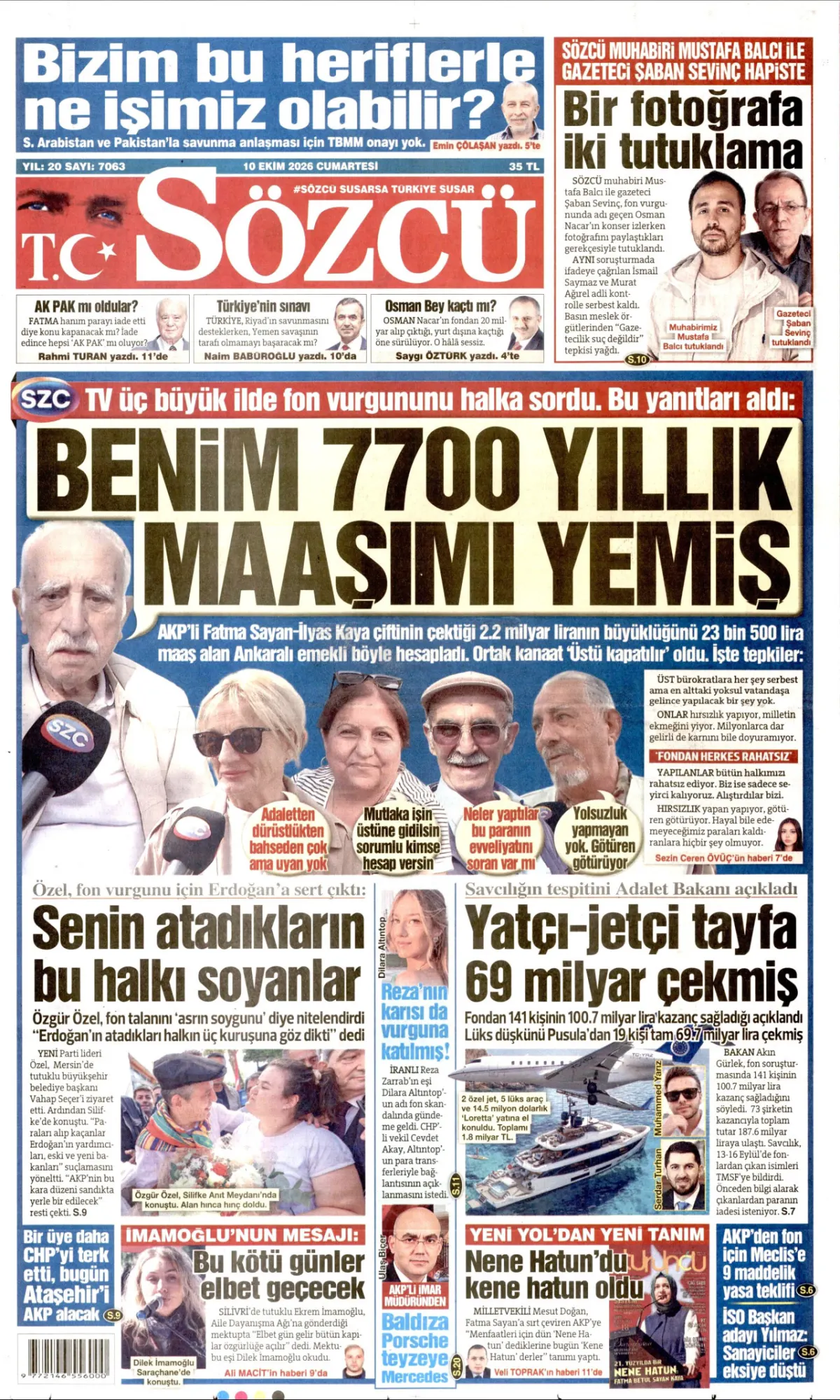 Sözcü birinci sayfa manşeti (11 Ekim 2026)
