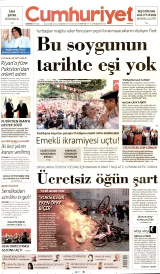 Cumhuriyet manşeti