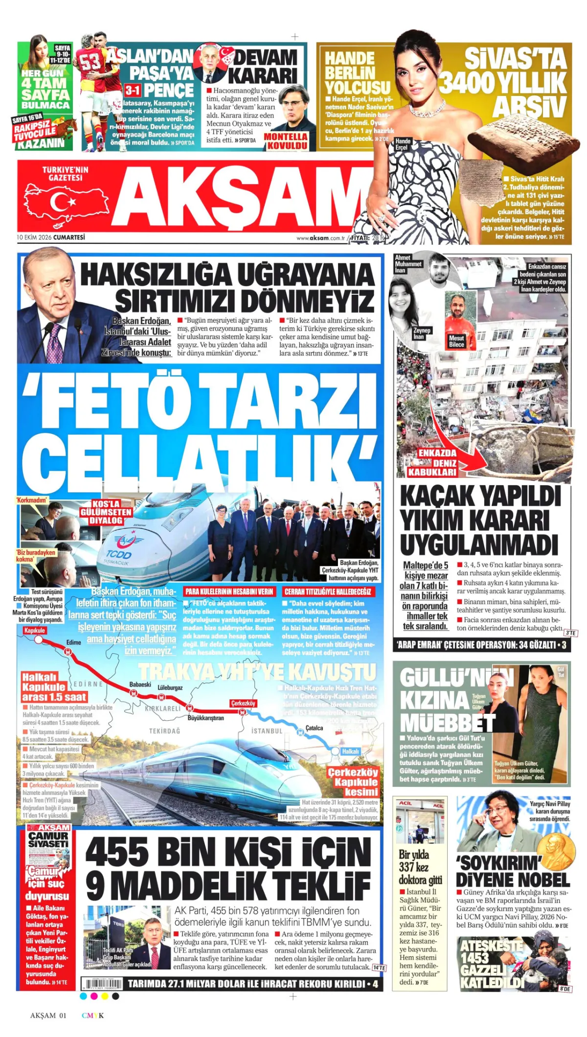 Akşam birinci sayfa manşeti (11 Ekim 2026)