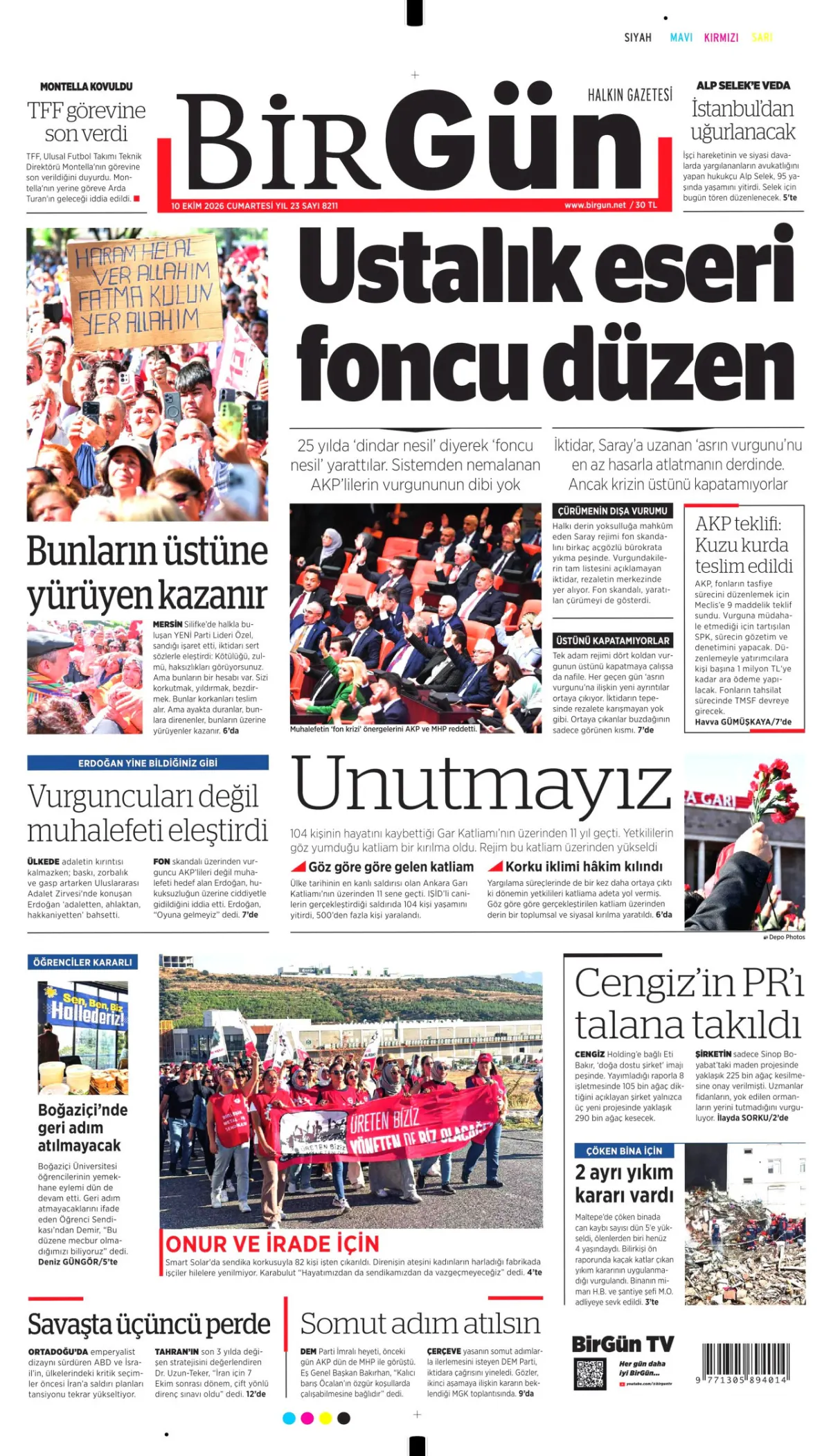 BirGün birinci sayfa manşeti (11 Ekim 2026)