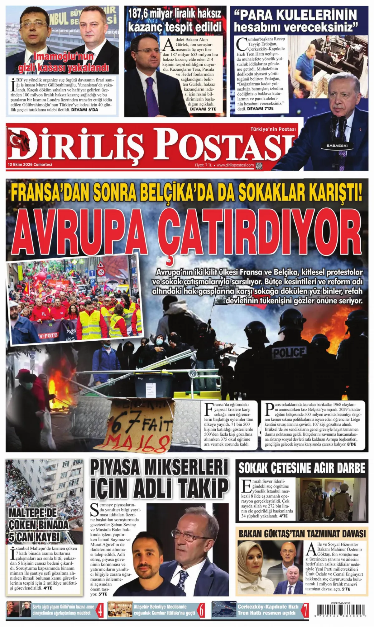 Diriliş Postası birinci sayfa manşeti (11 Ekim 2026)