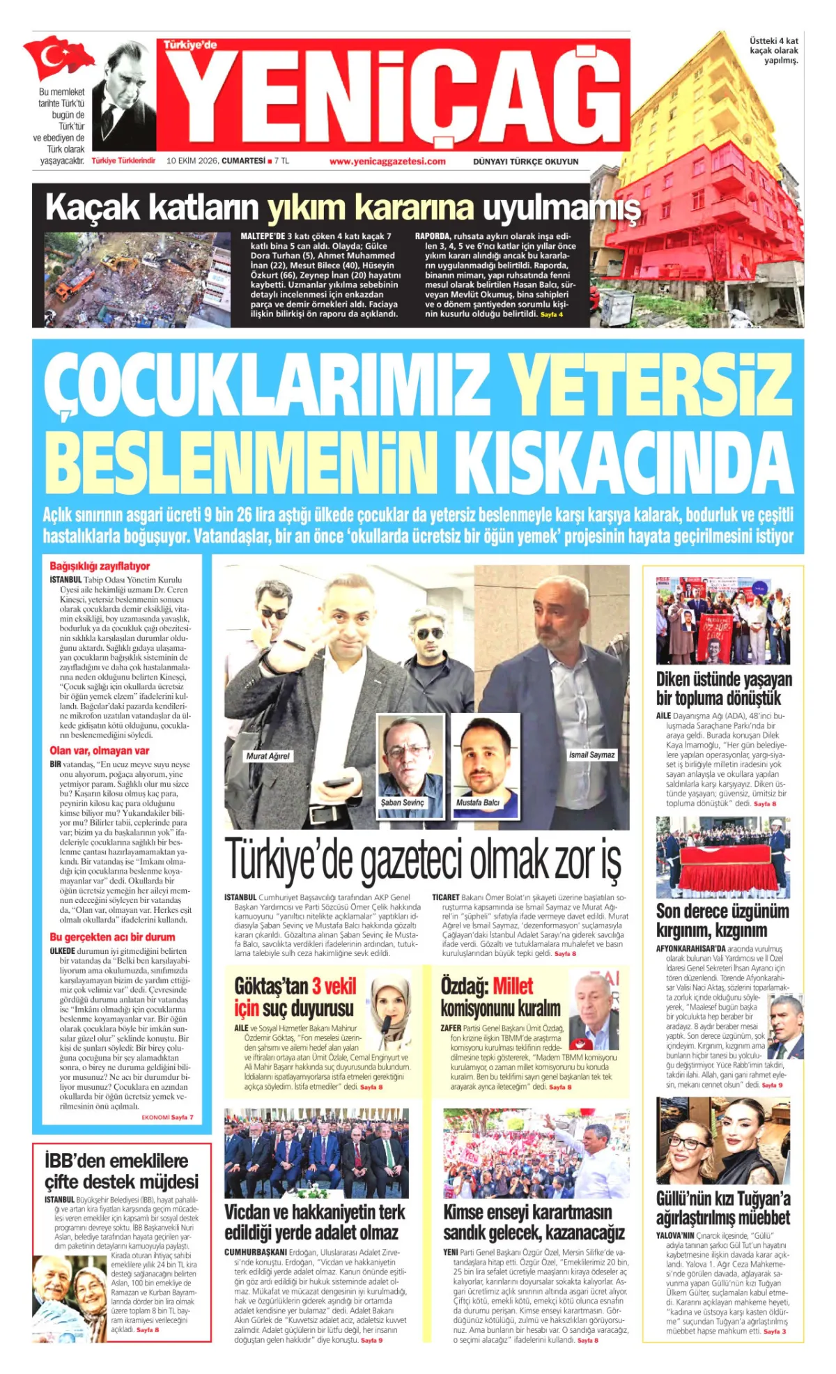 Yeniçağ birinci sayfa manşeti (11 Ekim 2026)