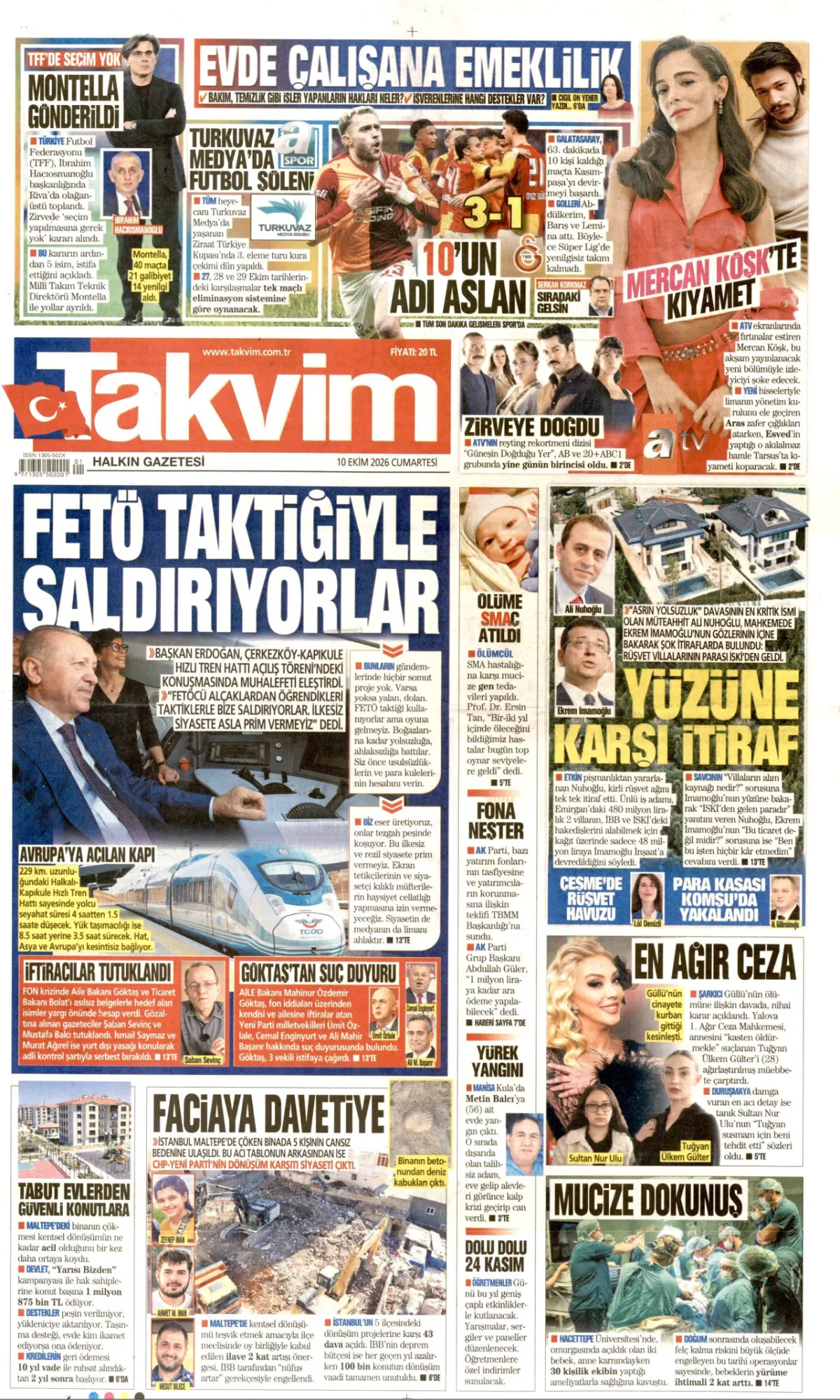 Takvim birinci sayfa manşeti (11 Ekim 2026)