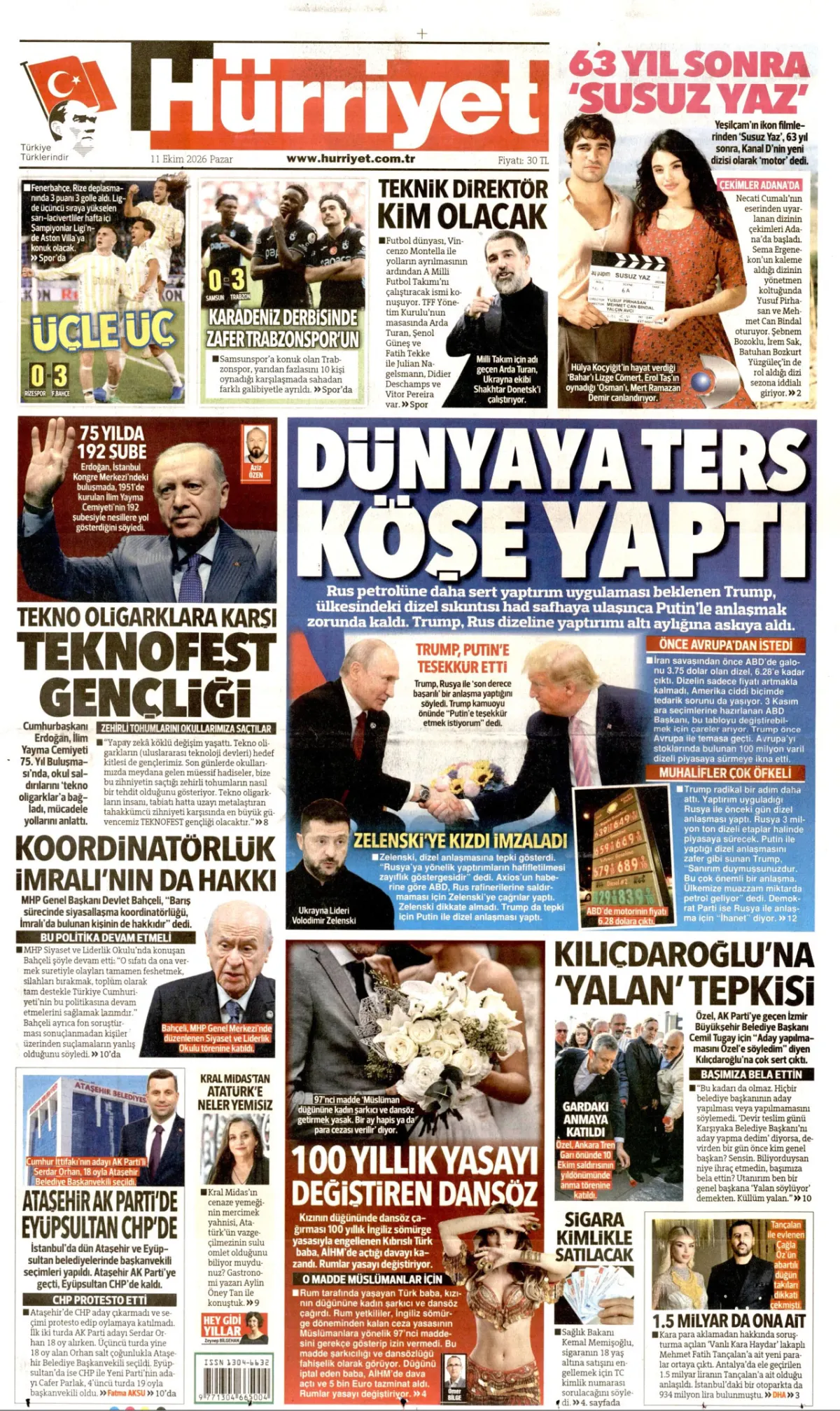 Hürriyet birinci sayfa manşeti (12 Ekim 2026)