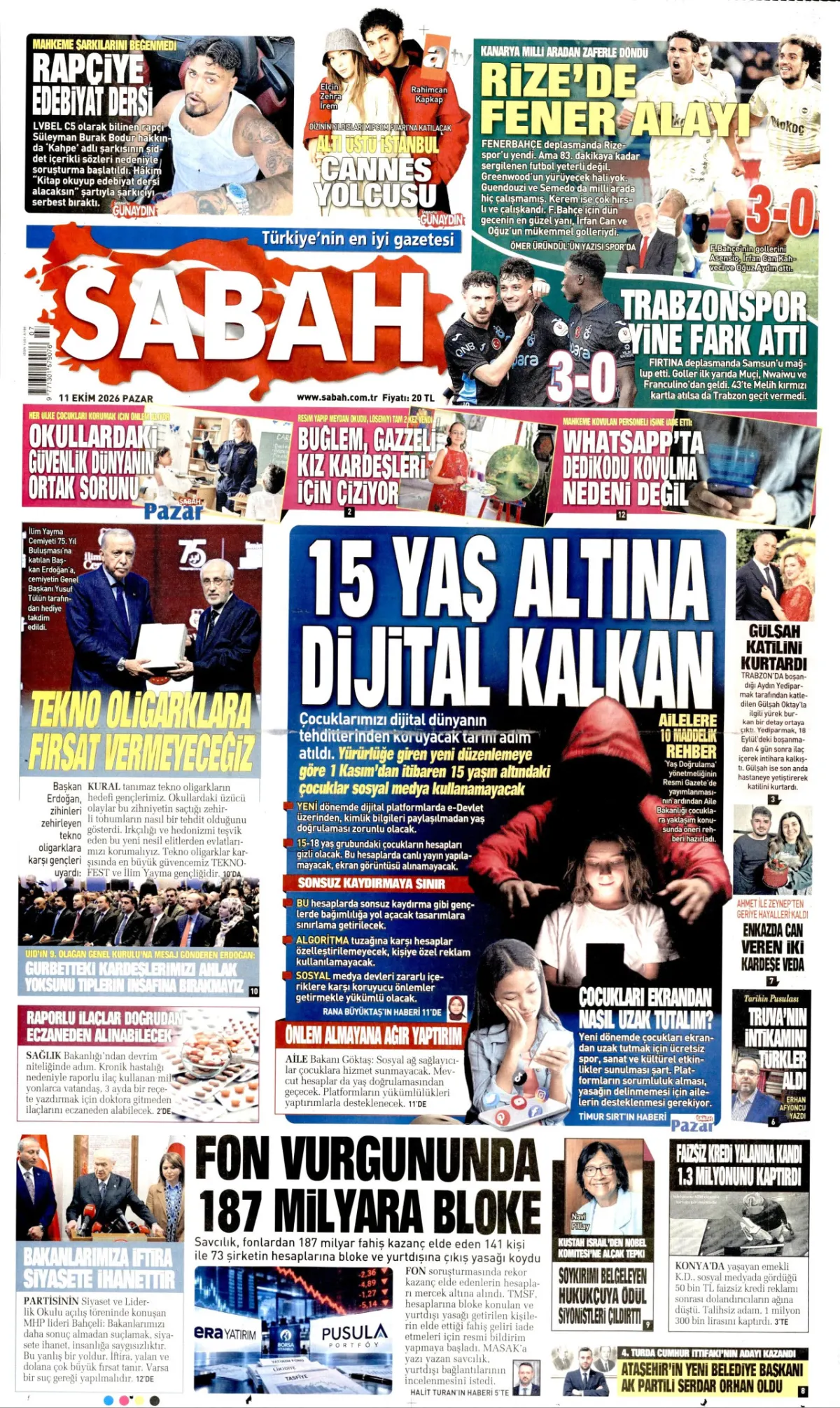Sabah birinci sayfa manşeti (12 Ekim 2026)