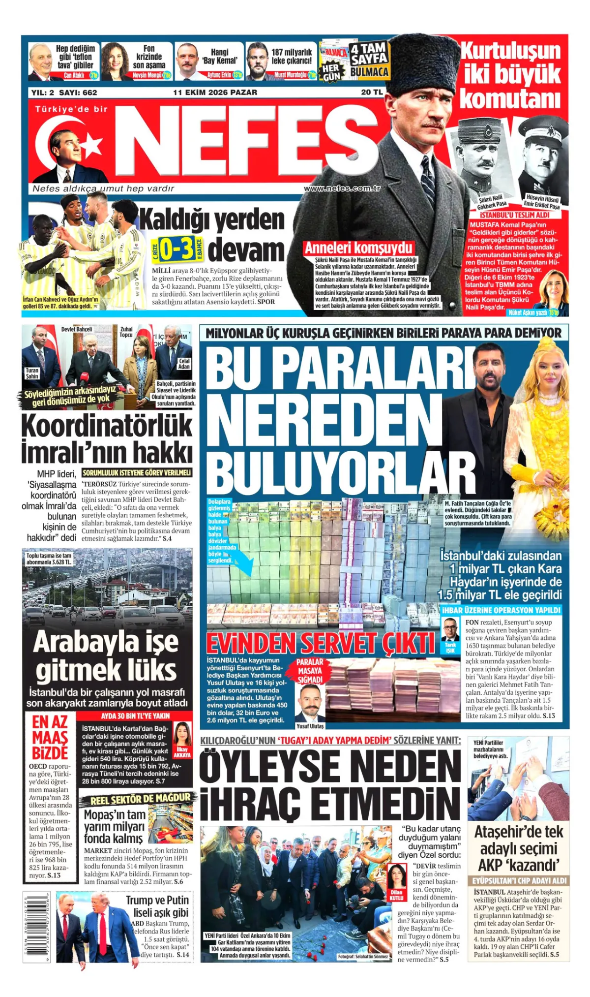 Nefes birinci sayfa manşeti (12 Ekim 2026)