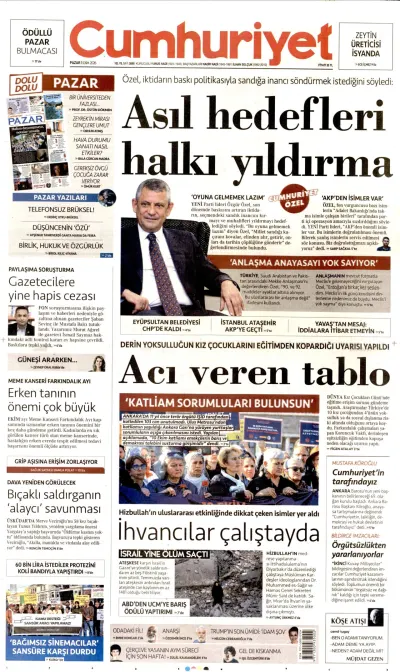 Cumhuriyet manşeti