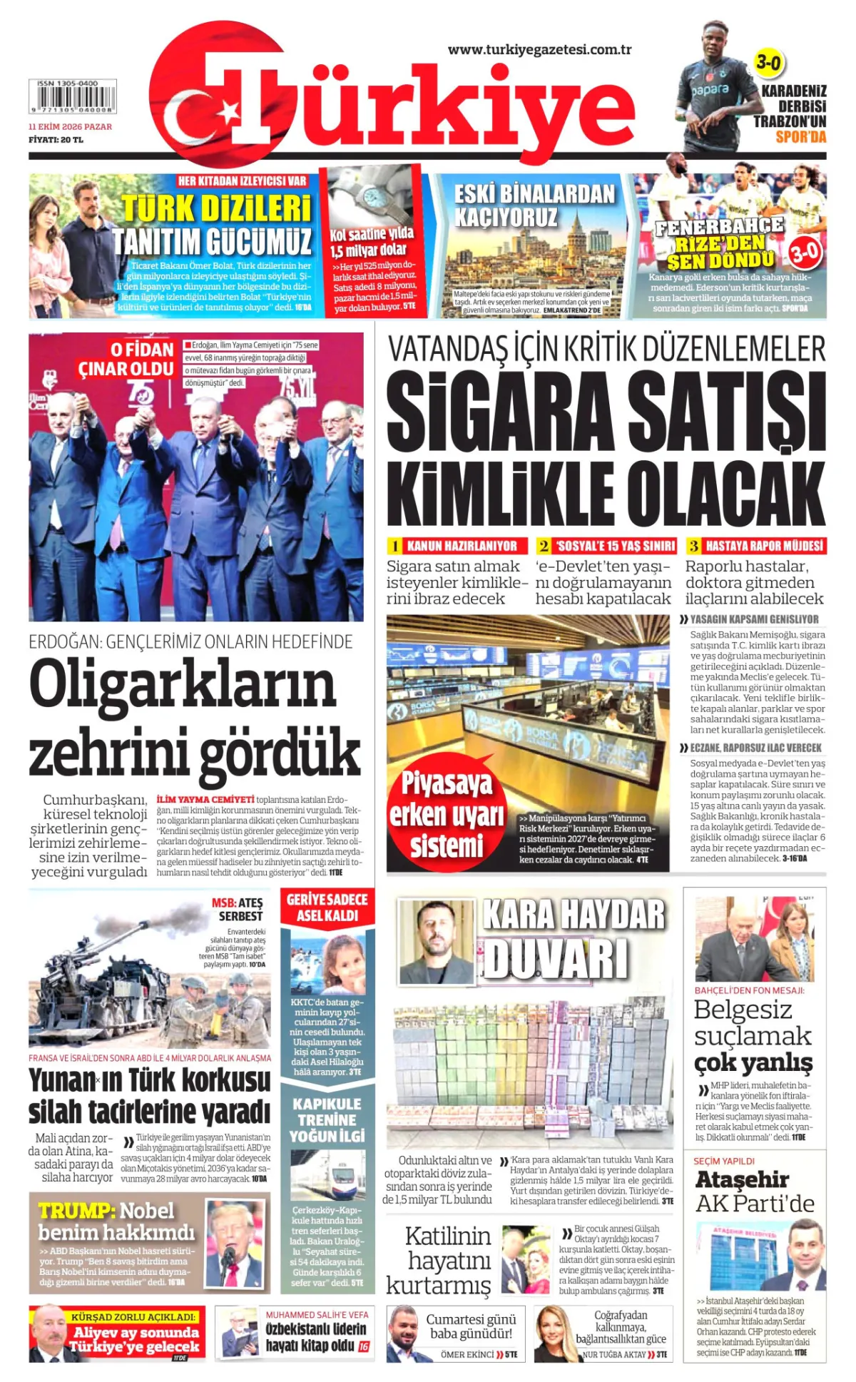 Türkiye birinci sayfa manşeti (12 Ekim 2026)