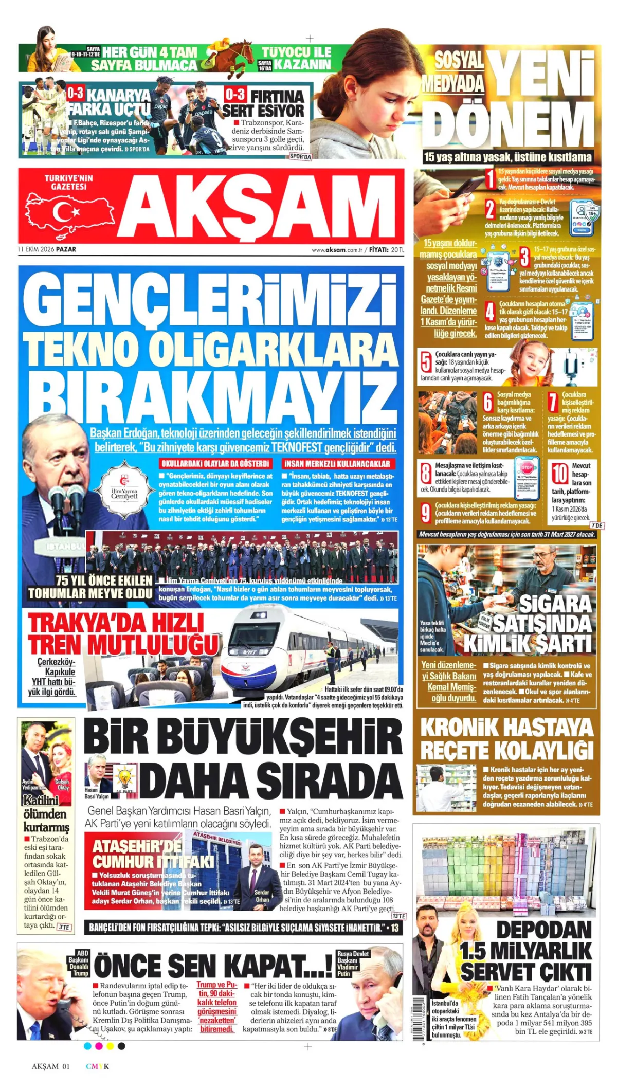 Akşam birinci sayfa manşeti (12 Ekim 2026)