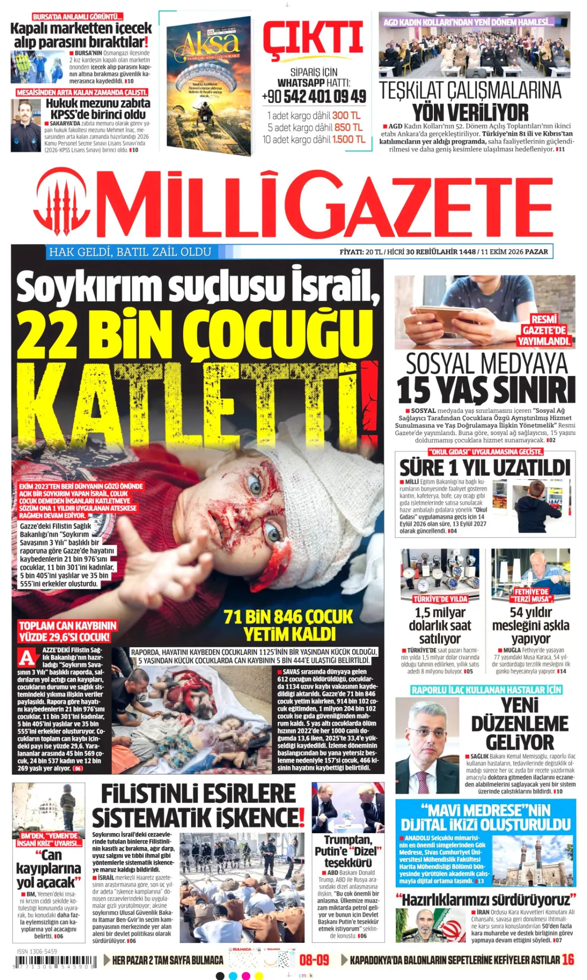 Milli birinci sayfa manşeti (12 Ekim 2026)