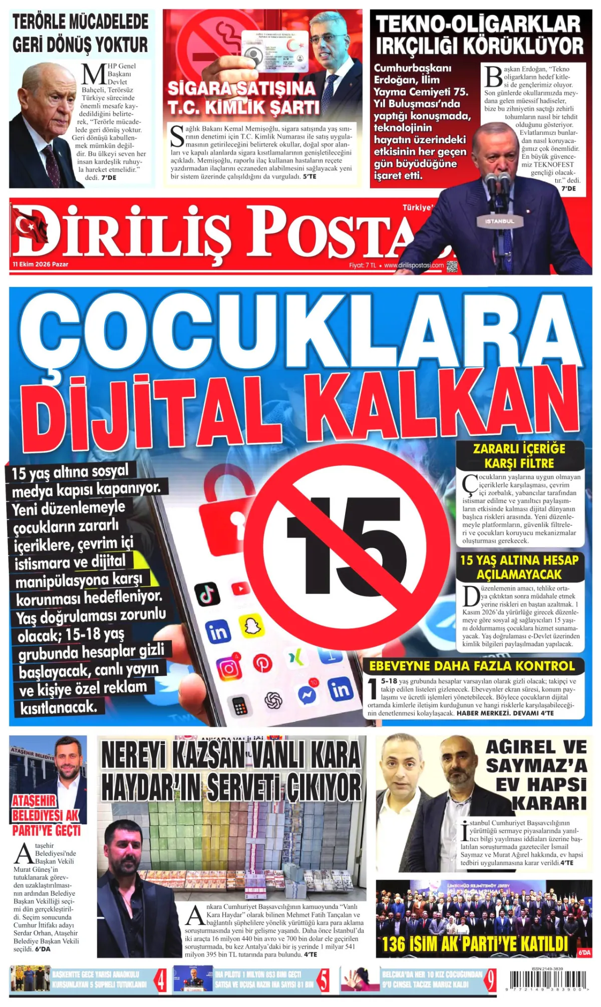Diriliş Postası birinci sayfa manşeti (12 Ekim 2026)