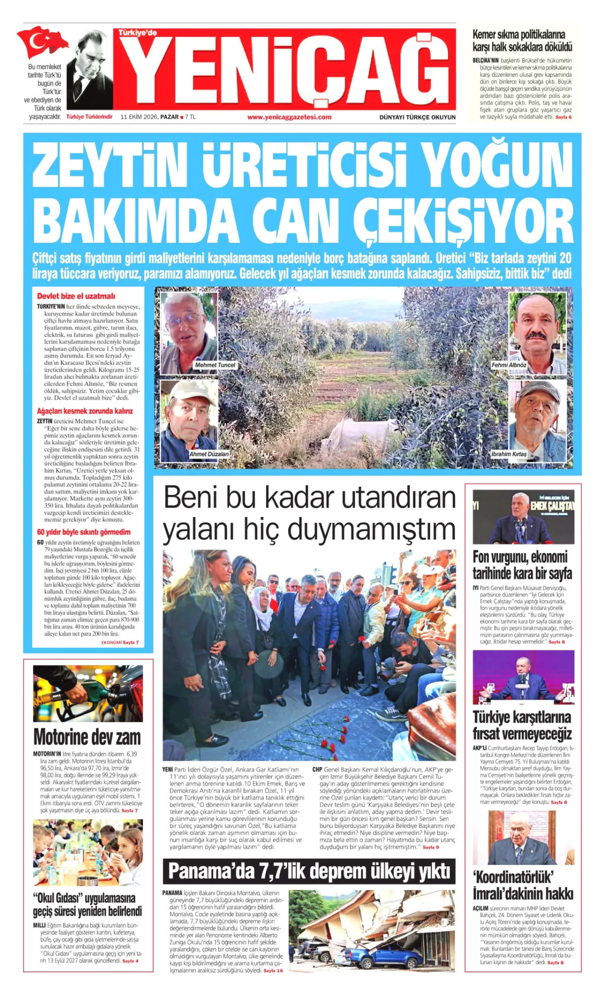 Yeniçağ birinci sayfa manşeti (12 Ekim 2026)