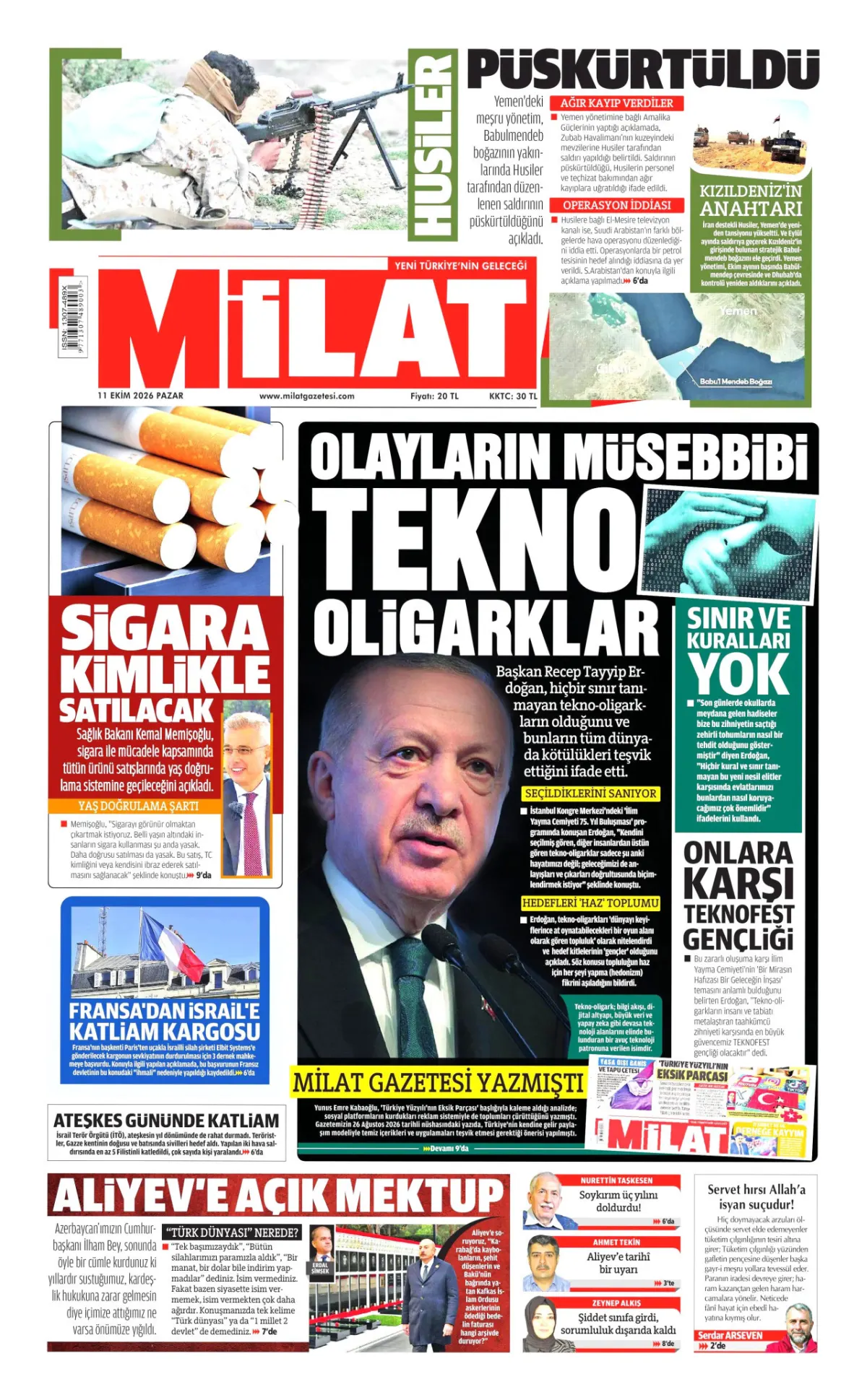 Milat birinci sayfa manşeti (12 Ekim 2026)