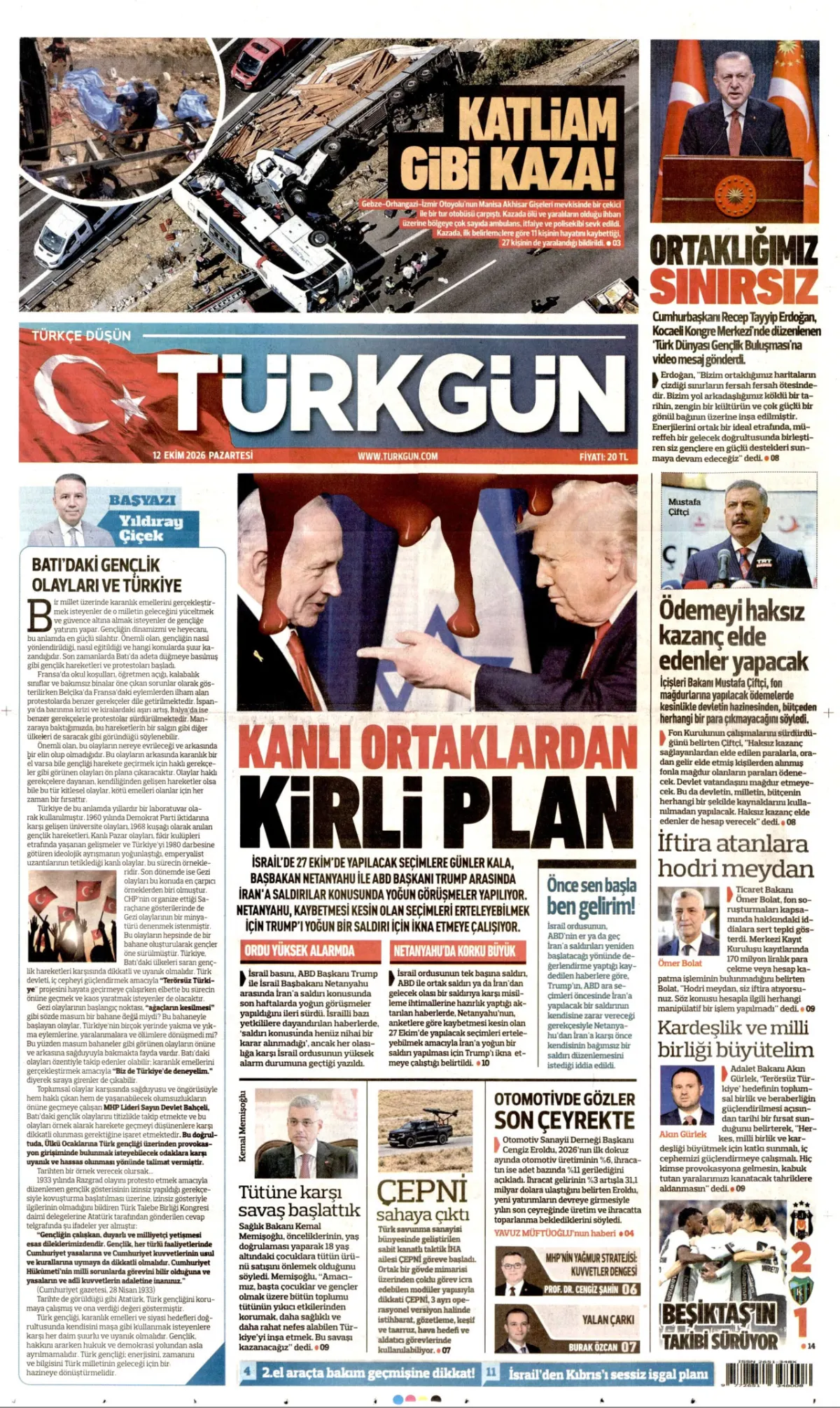 Türkgün birinci sayfa manşeti (13 Ekim 2026)