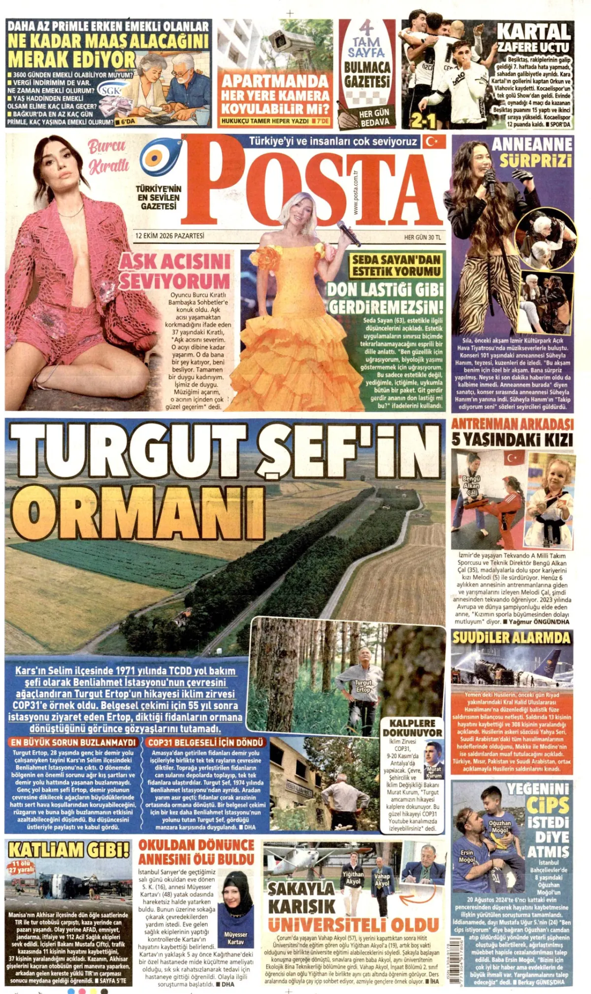 Posta birinci sayfa manşeti (13 Ekim 2026)