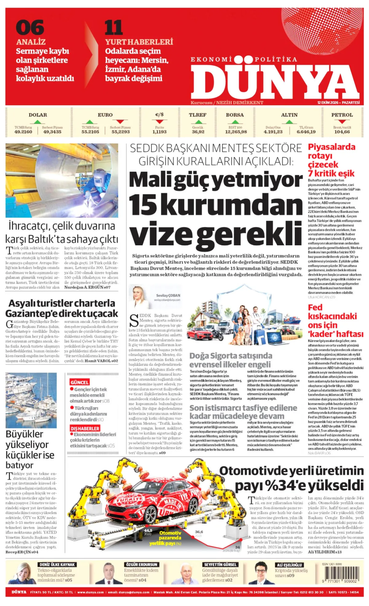 Dünya birinci sayfa manşeti (13 Ekim 2026)