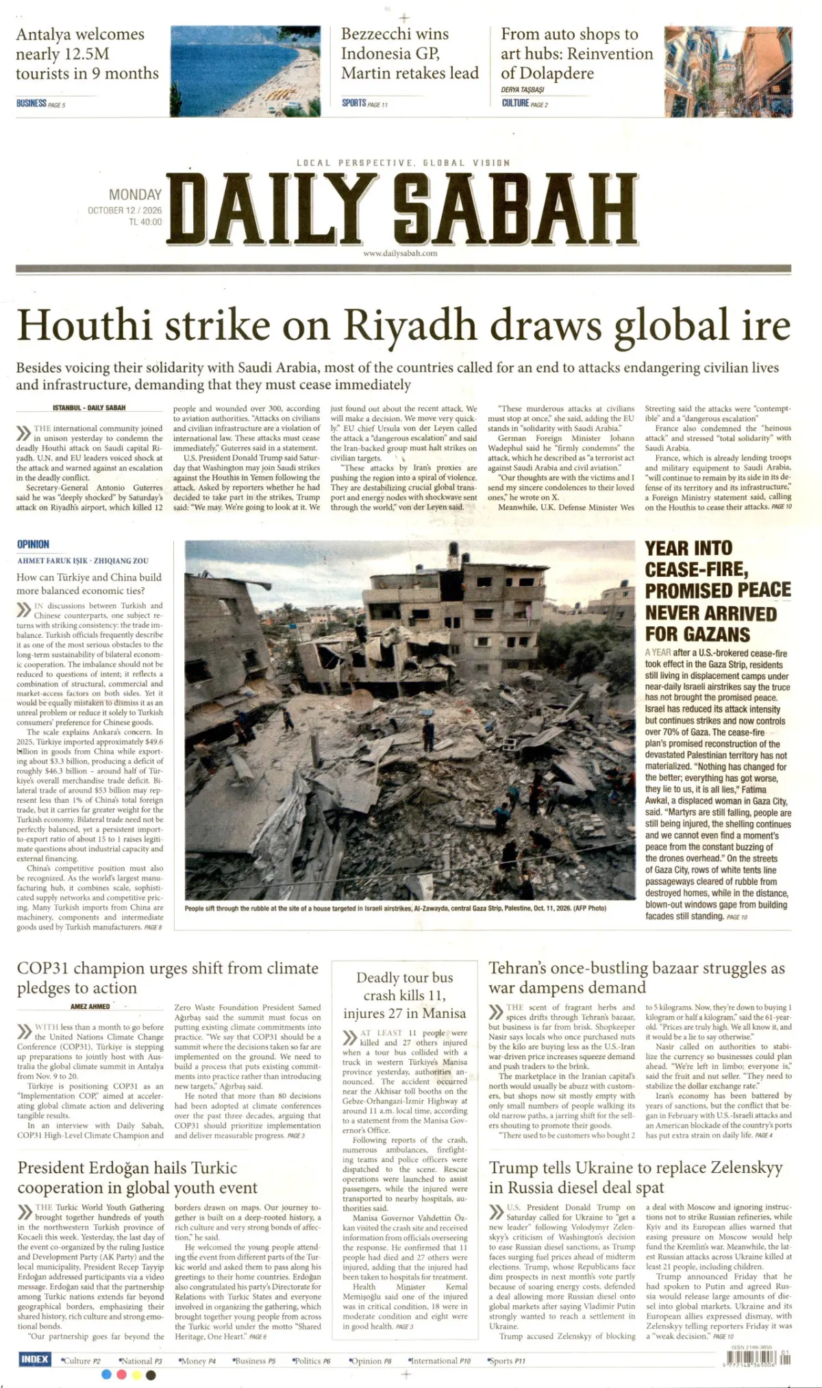 Daily Sabah birinci sayfa manşeti (13 Ekim 2026)