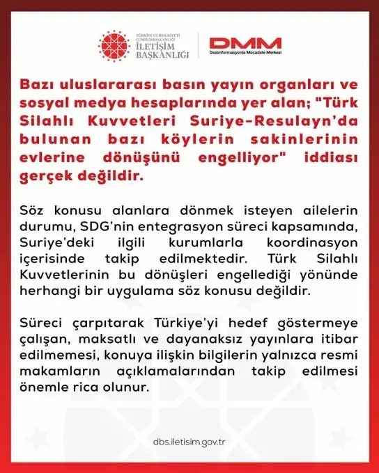 Dezenformasyonla Mücadele Merkezi Tarafından TSK İddialarına Yalanlama