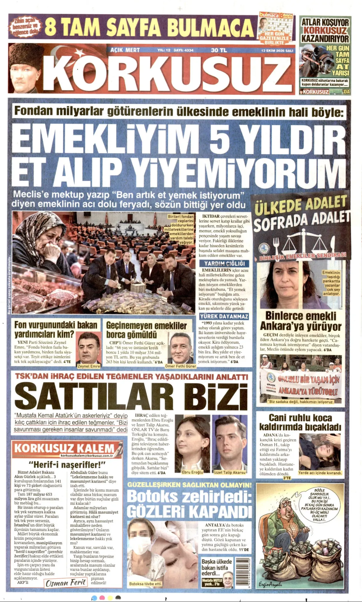 Korkusuz birinci sayfa manşeti (14 Ekim 2026)