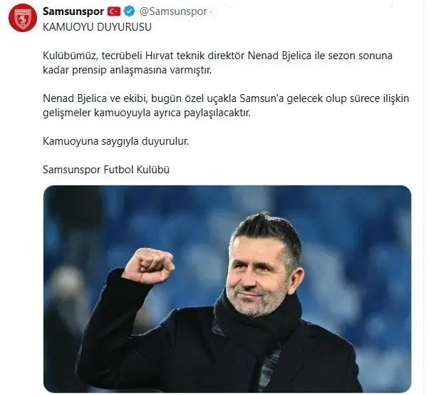 Samsunspor, Nenad Bjelica İle Sezon Sonuna Kadar Prensipte Anlaştı