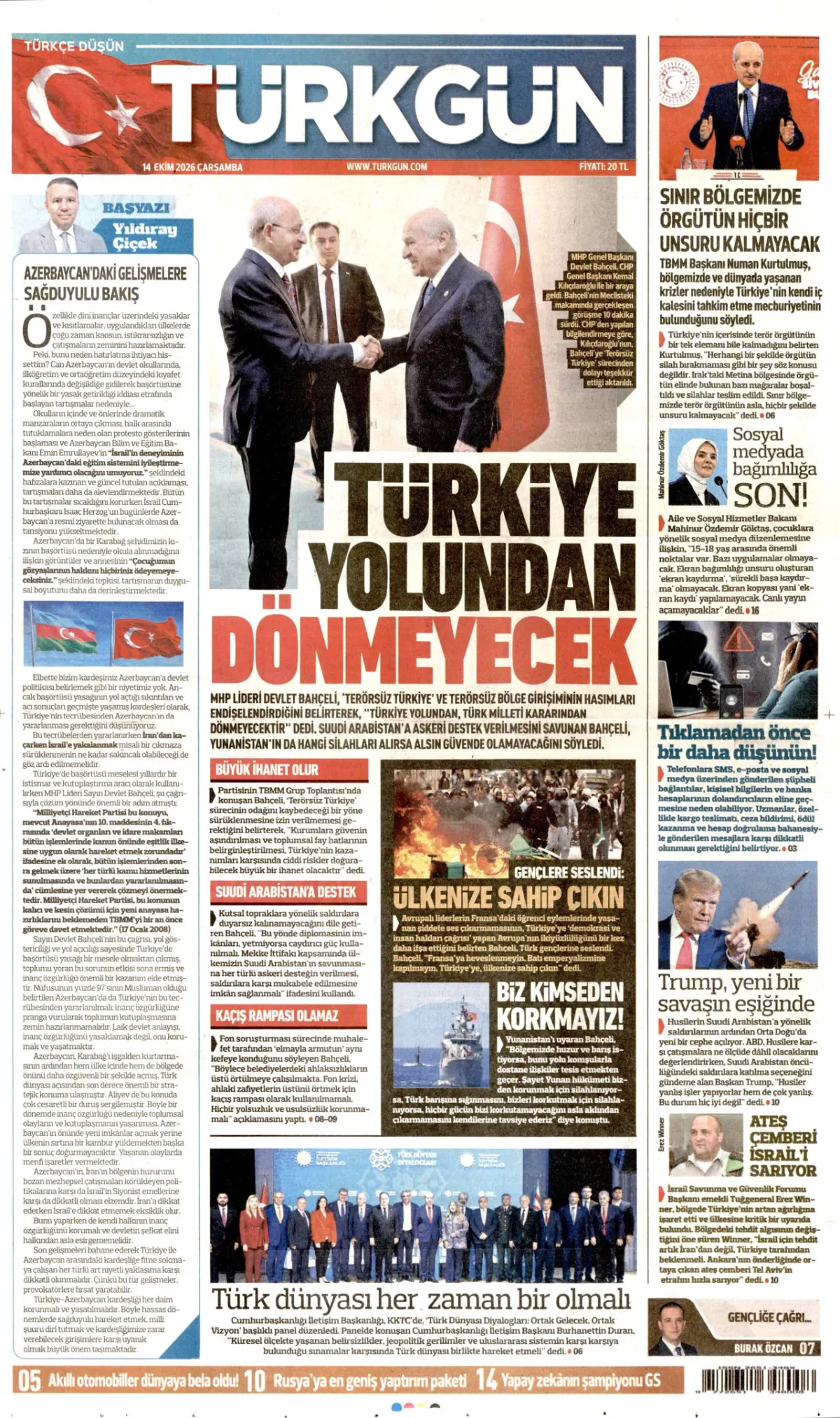 Türkgün birinci sayfa manşeti (15 Ekim 2026)
