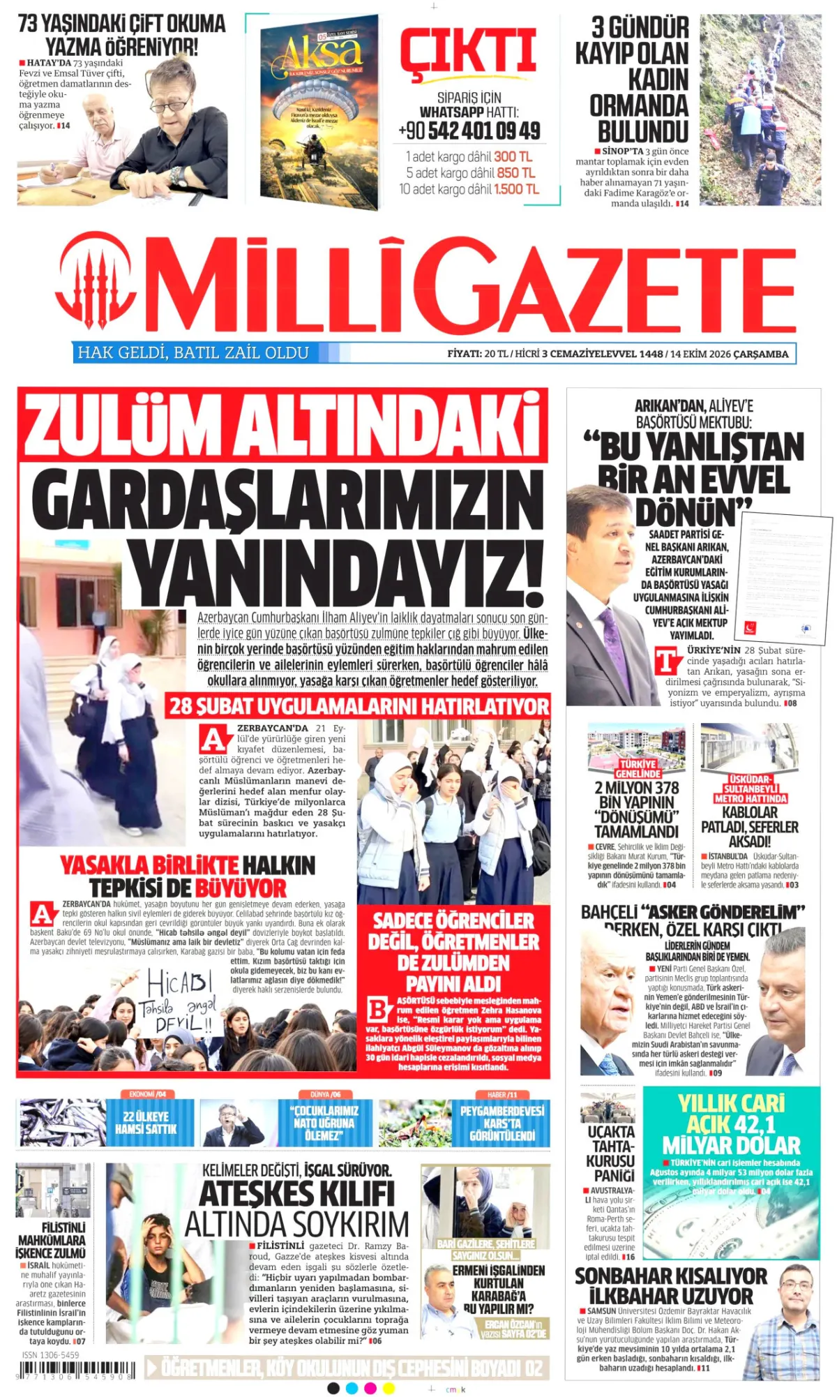 Milli birinci sayfa manşeti (15 Ekim 2026)