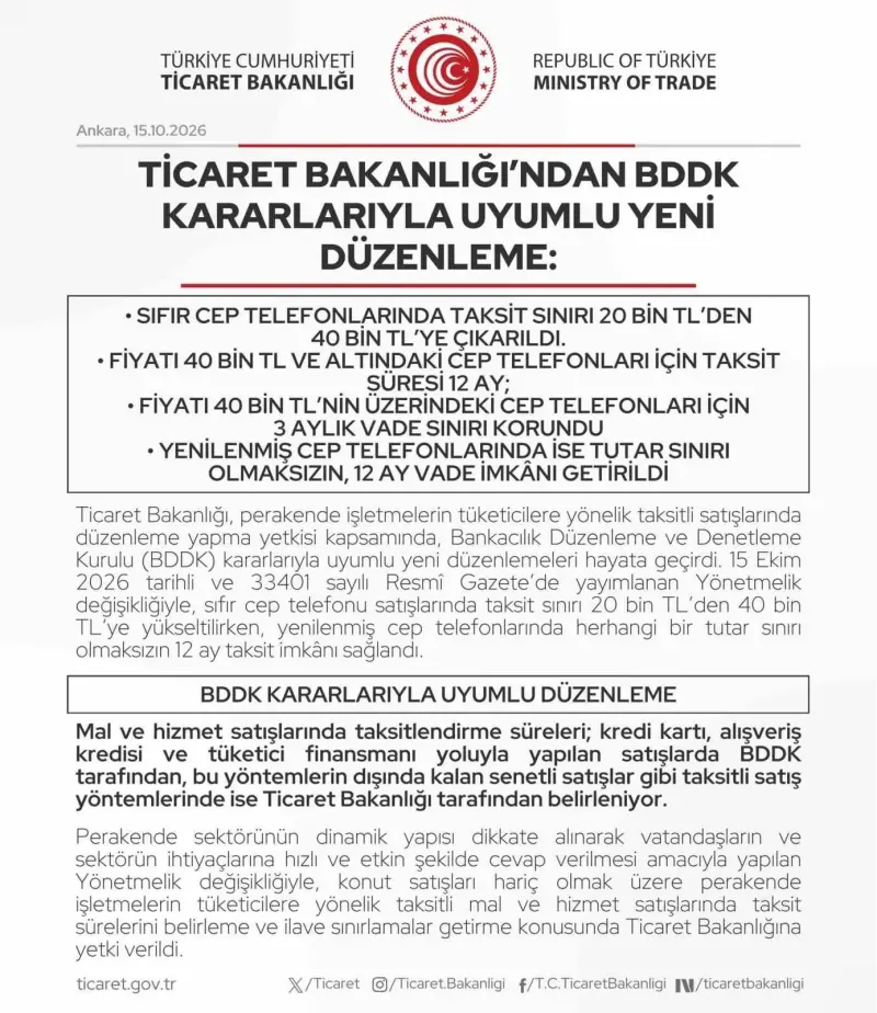 Ticaret Bakanlığı Tarafından Cep Telefonu Taksit Sınırlarında Güncelleme Yapıldı