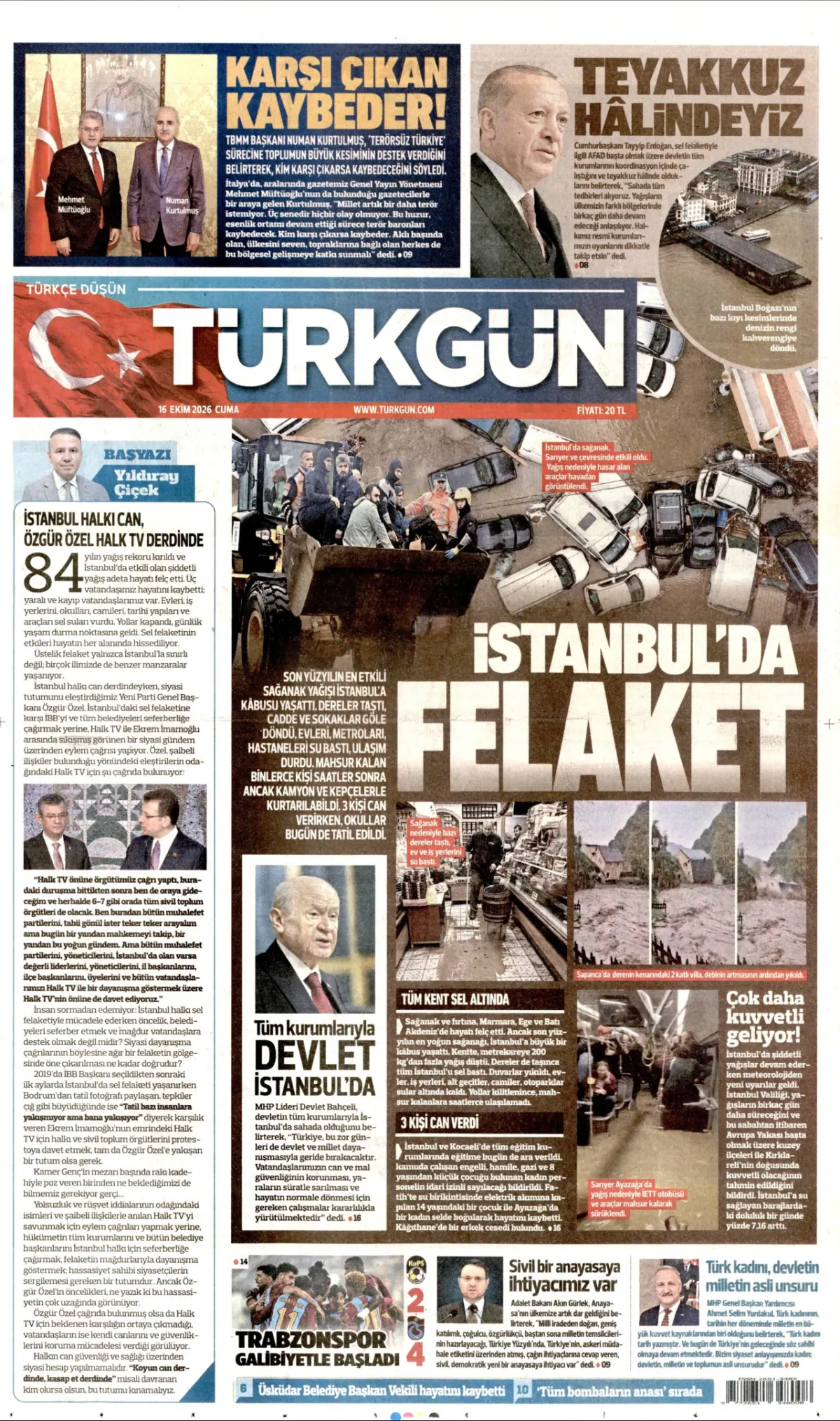 Türkgün birinci sayfa manşeti (17 Ekim 2026)