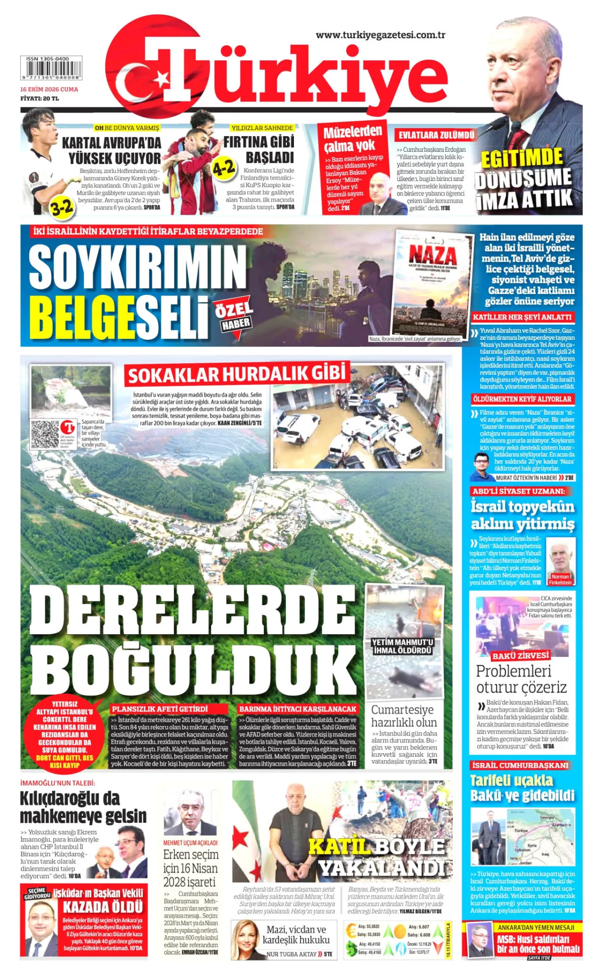 Türkiye birinci sayfa manşeti (17 Ekim 2026)
