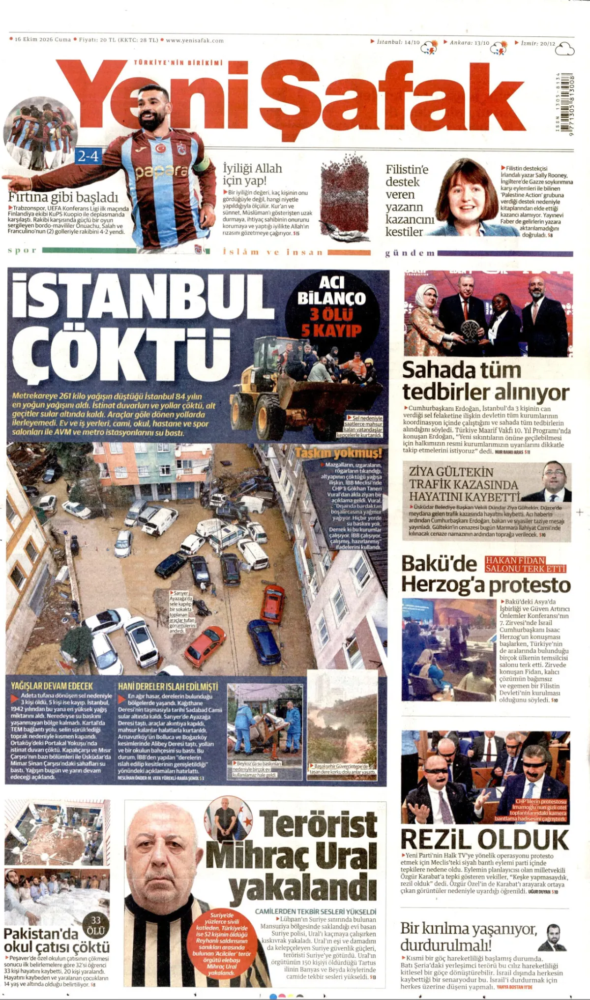 Yeni Şafak birinci sayfa manşeti (17 Ekim 2026)