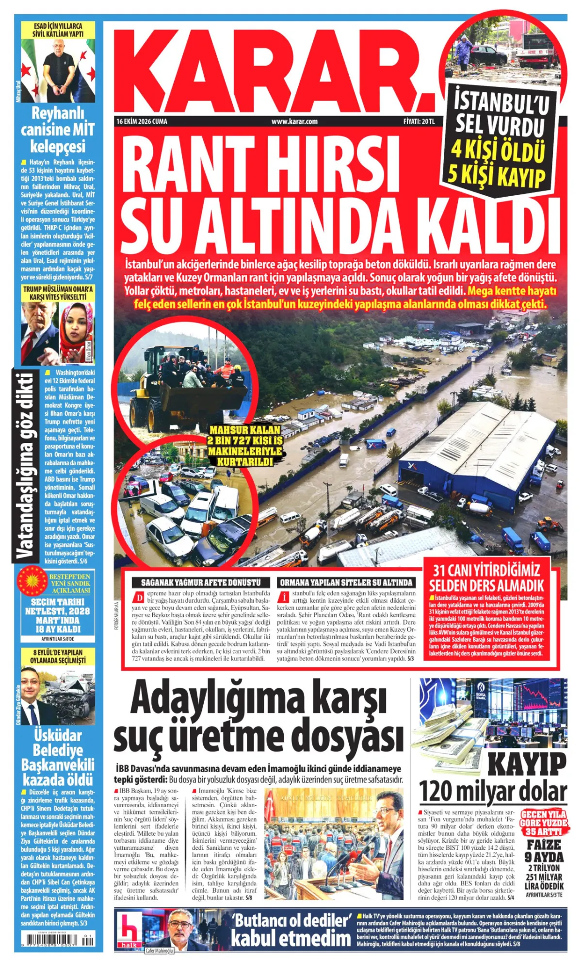 Karar birinci sayfa manşeti (17 Ekim 2026)