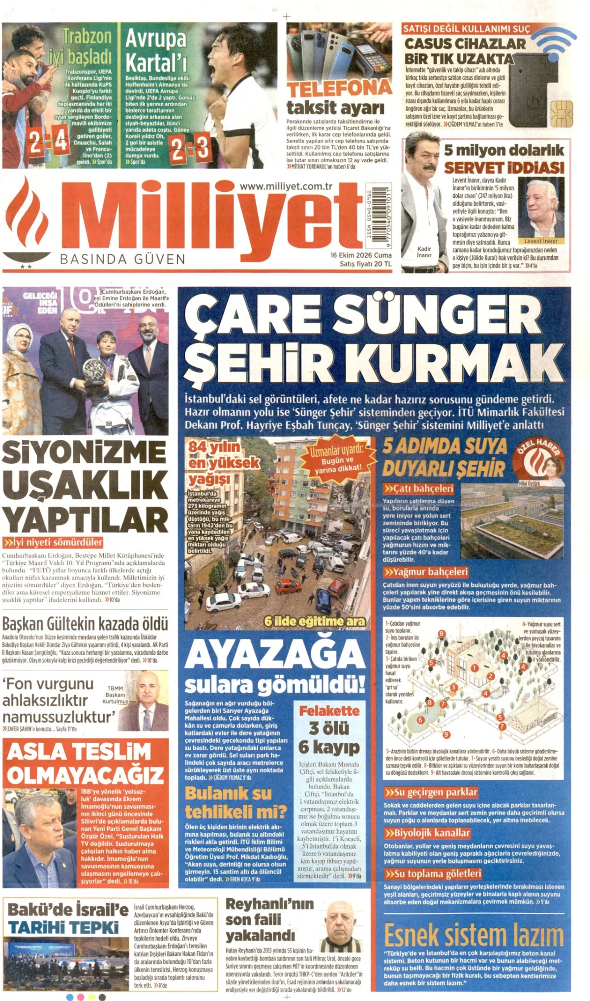 Milliyet birinci sayfa manşeti (17 Ekim 2026)