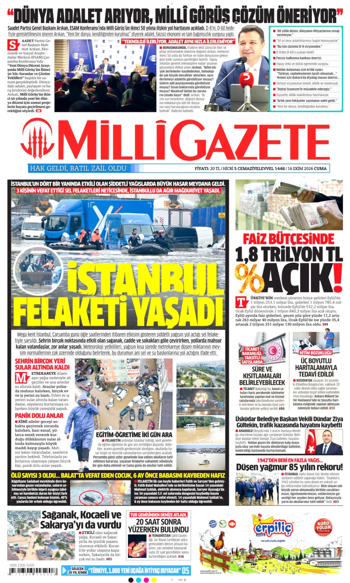Milli birinci sayfa manşeti (17 Ekim 2026)