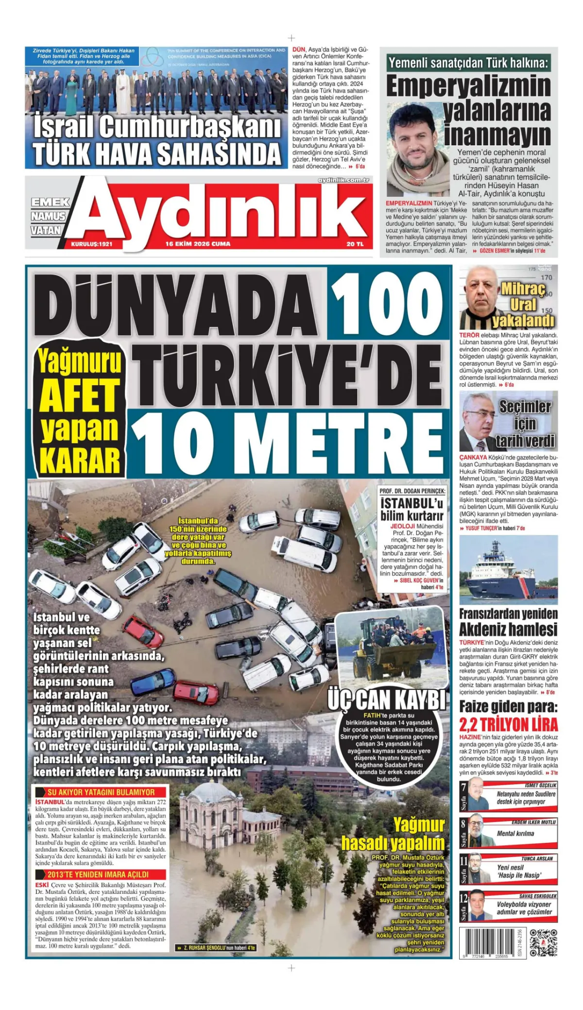 Aydınlık birinci sayfa manşeti (17 Ekim 2026)