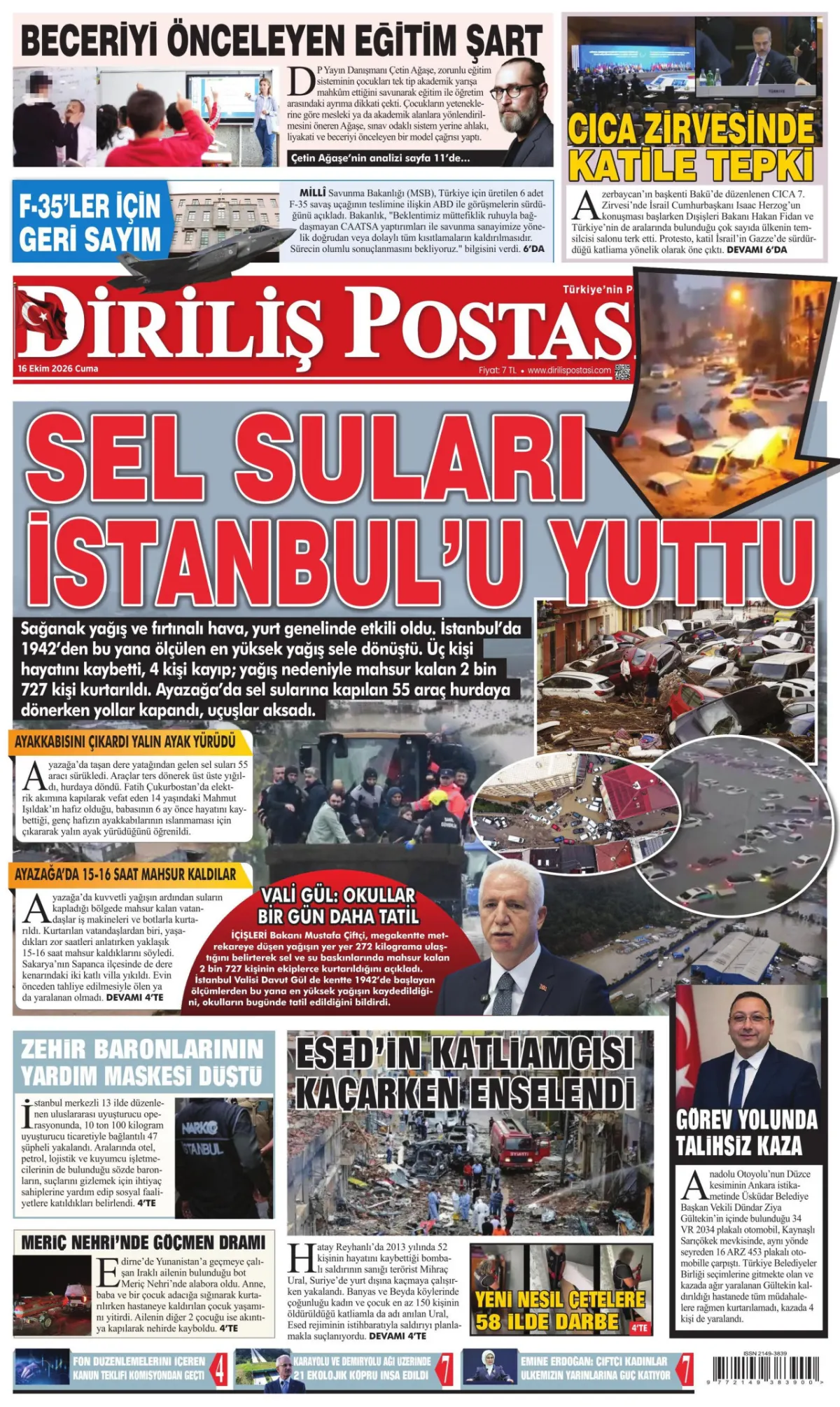Diriliş Postası birinci sayfa manşeti (17 Ekim 2026)