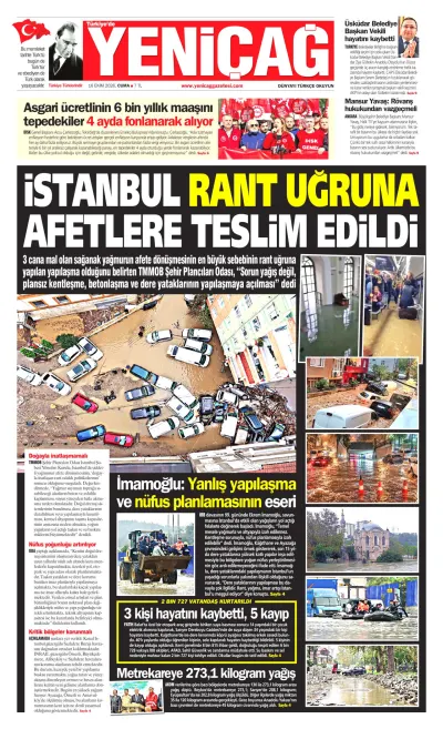 Yeniçağ manşeti