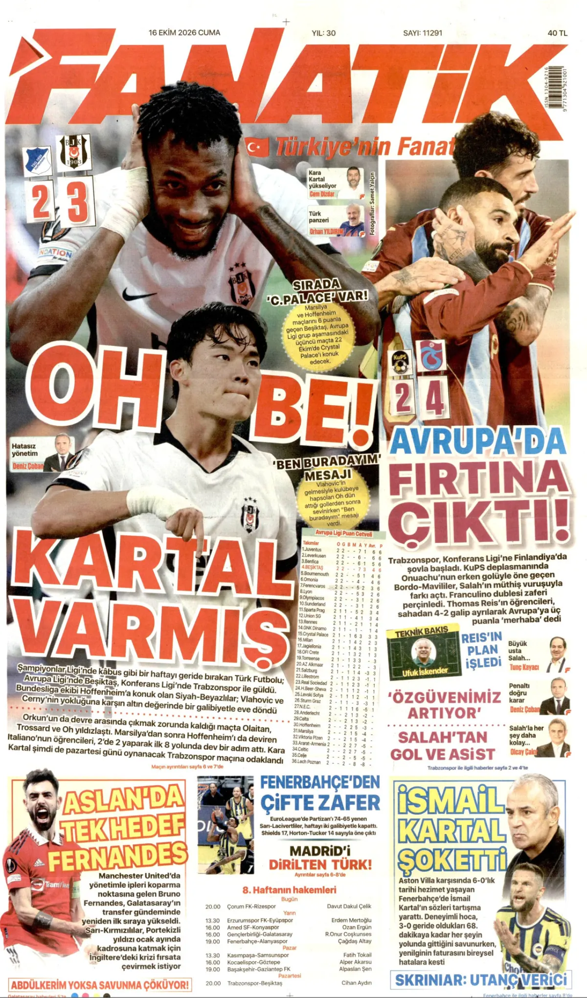 Fanatik birinci sayfa manşeti (17 Ekim 2026)