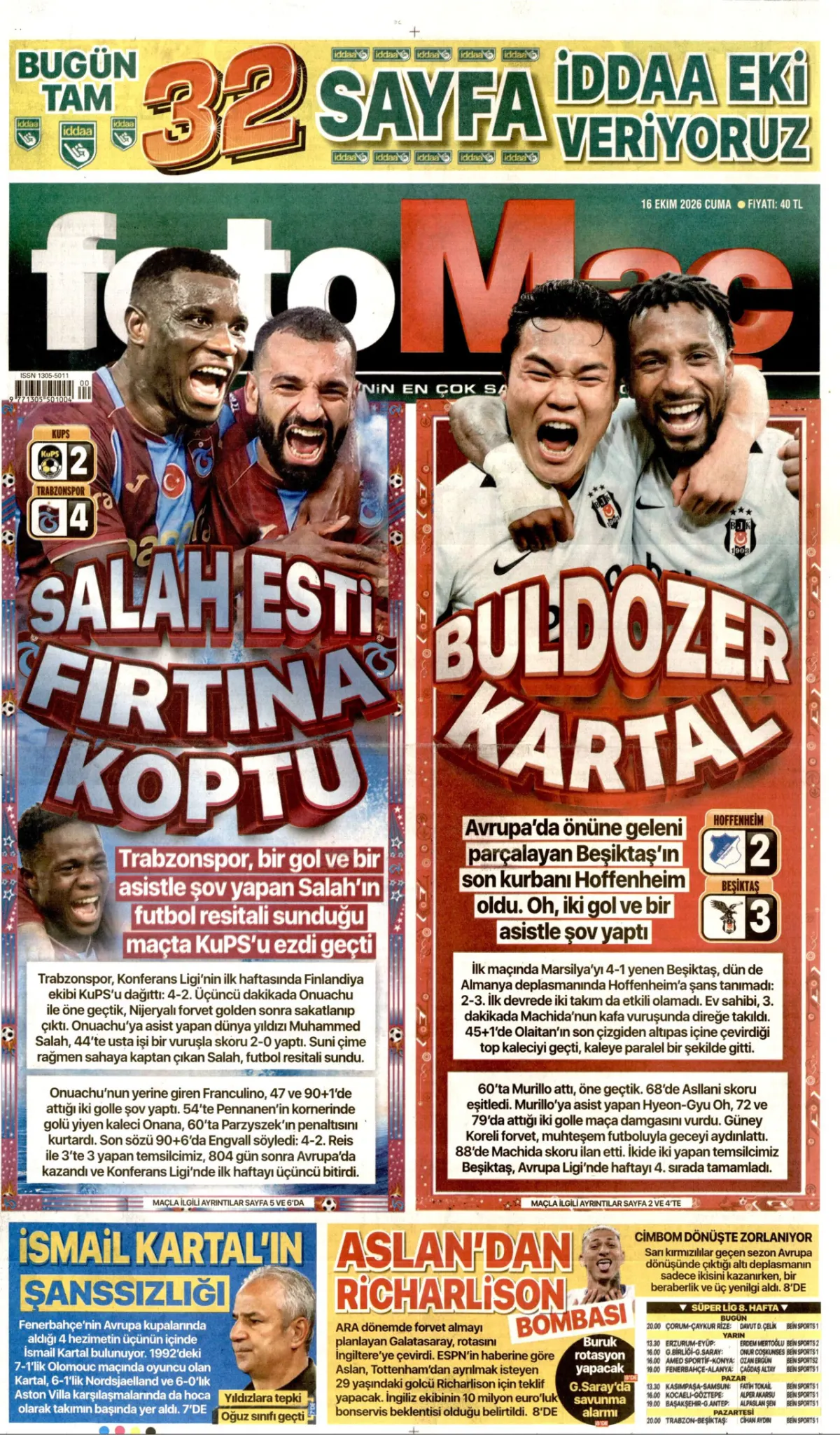 Fotomaç birinci sayfa manşeti (17 Ekim 2026)