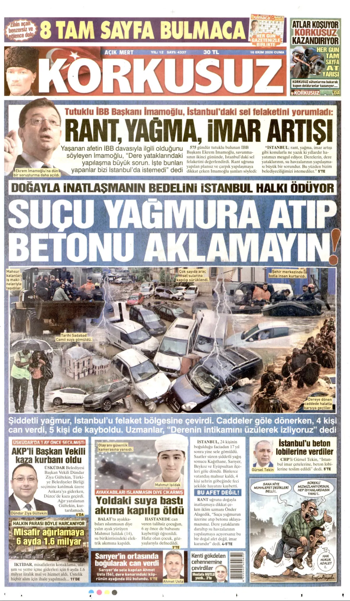Korkusuz birinci sayfa manşeti (17 Ekim 2026)