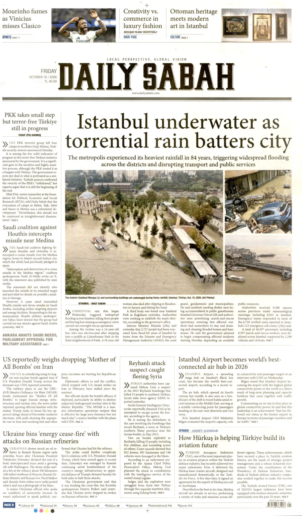 Daily Sabah birinci sayfa manşeti (17 Ekim 2026)