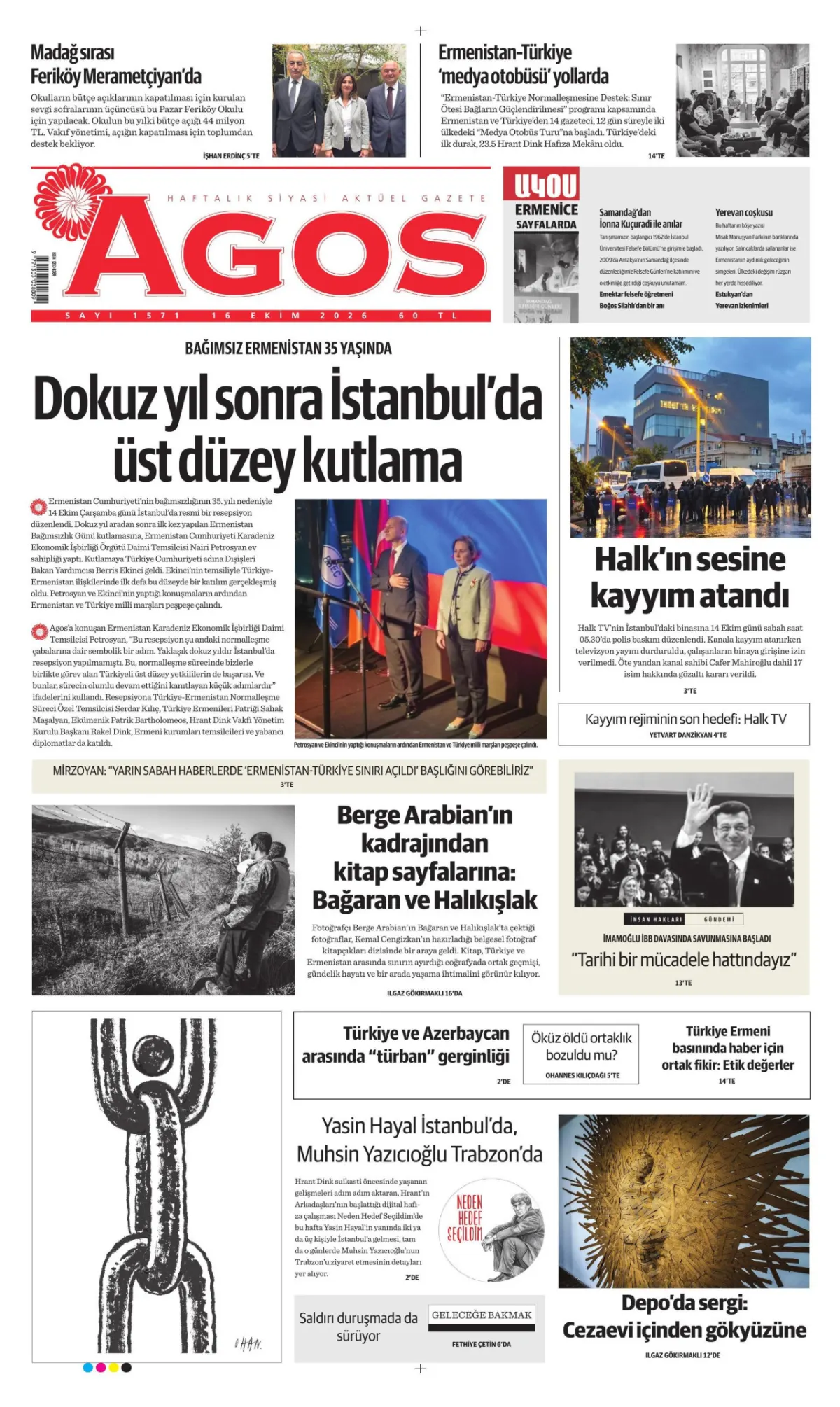 Agos birinci sayfa manşeti (17 Ekim 2026)