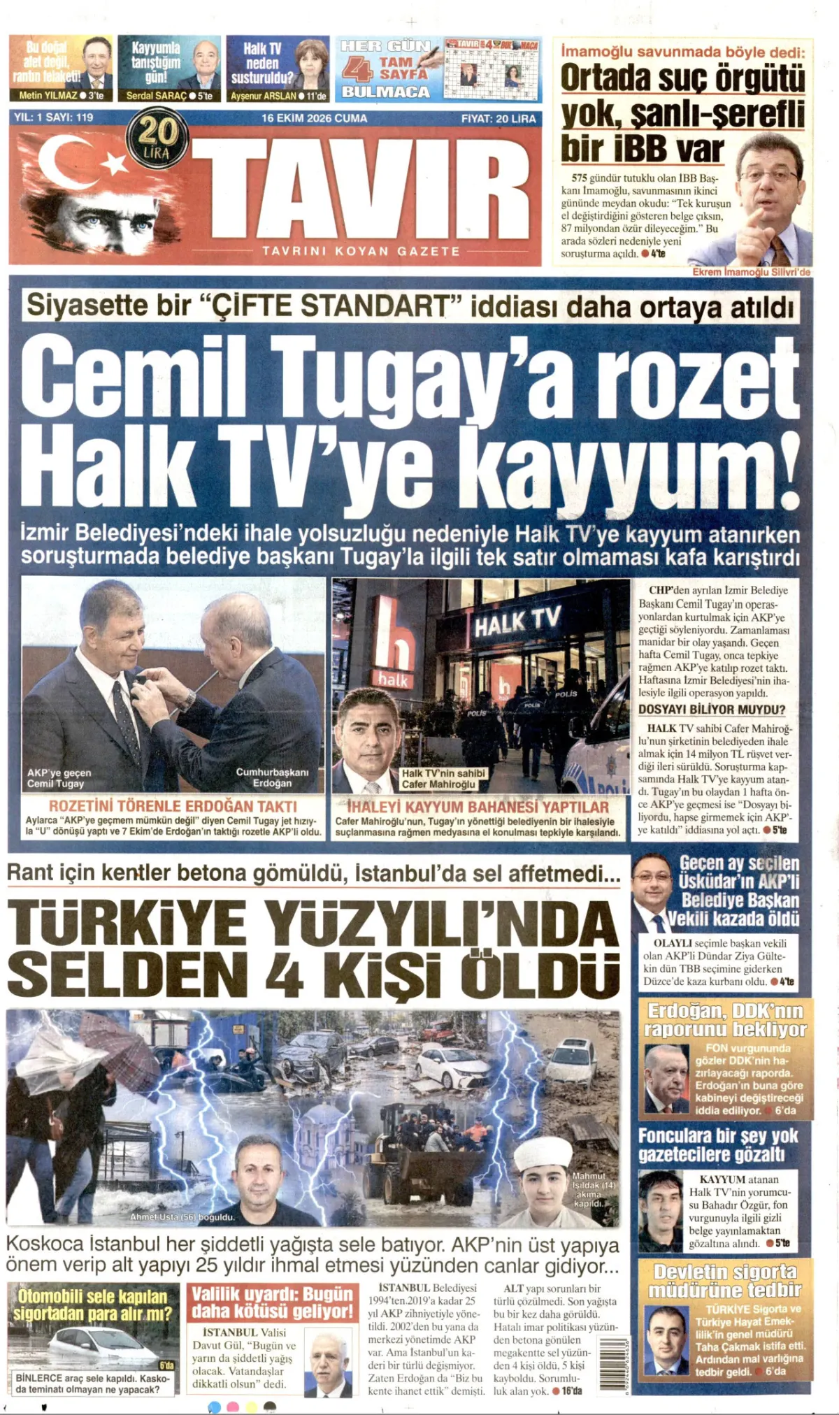 Tavır birinci sayfa manşeti (17 Ekim 2026)