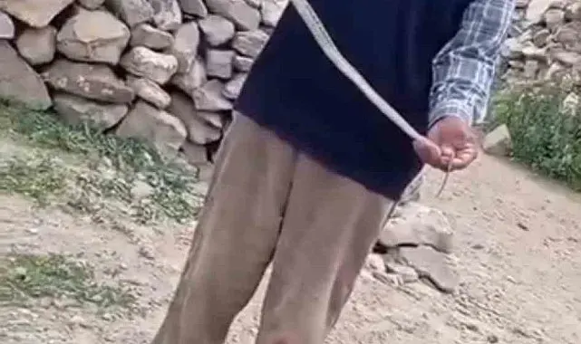 Iğdır'da eve girmeye çalışan yılanı çıplak elle yakaladı