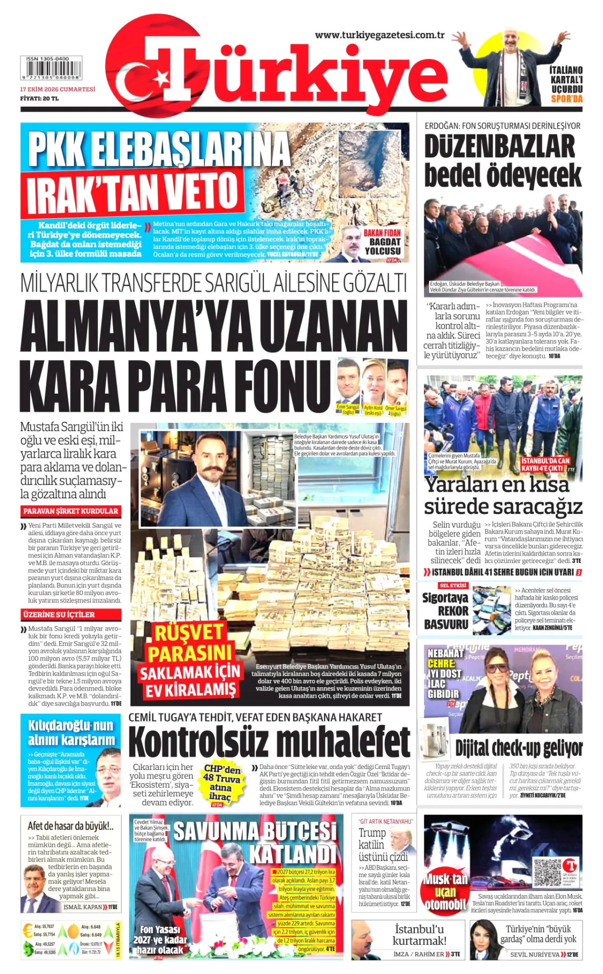 Türkiye birinci sayfa manşeti (18 Ekim 2026)